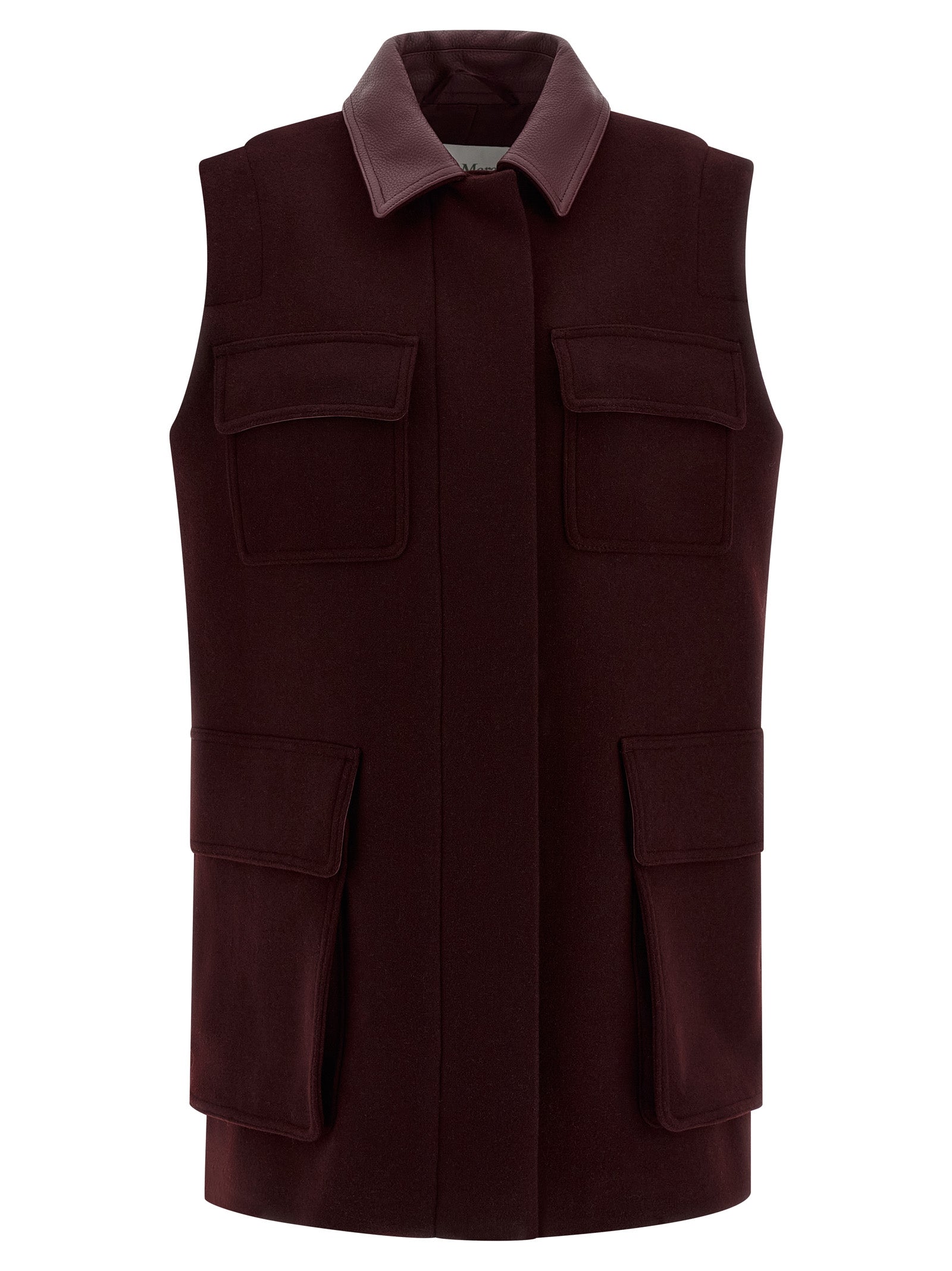 Max Mara Bordeaux Virgin Wool Sleeveless Jacket Max Mara