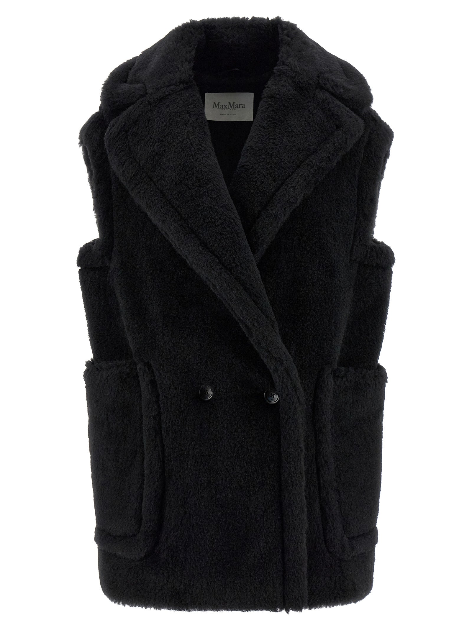 Max Mara Black Alpaca Leather Sleeveless Jacket Max Mara