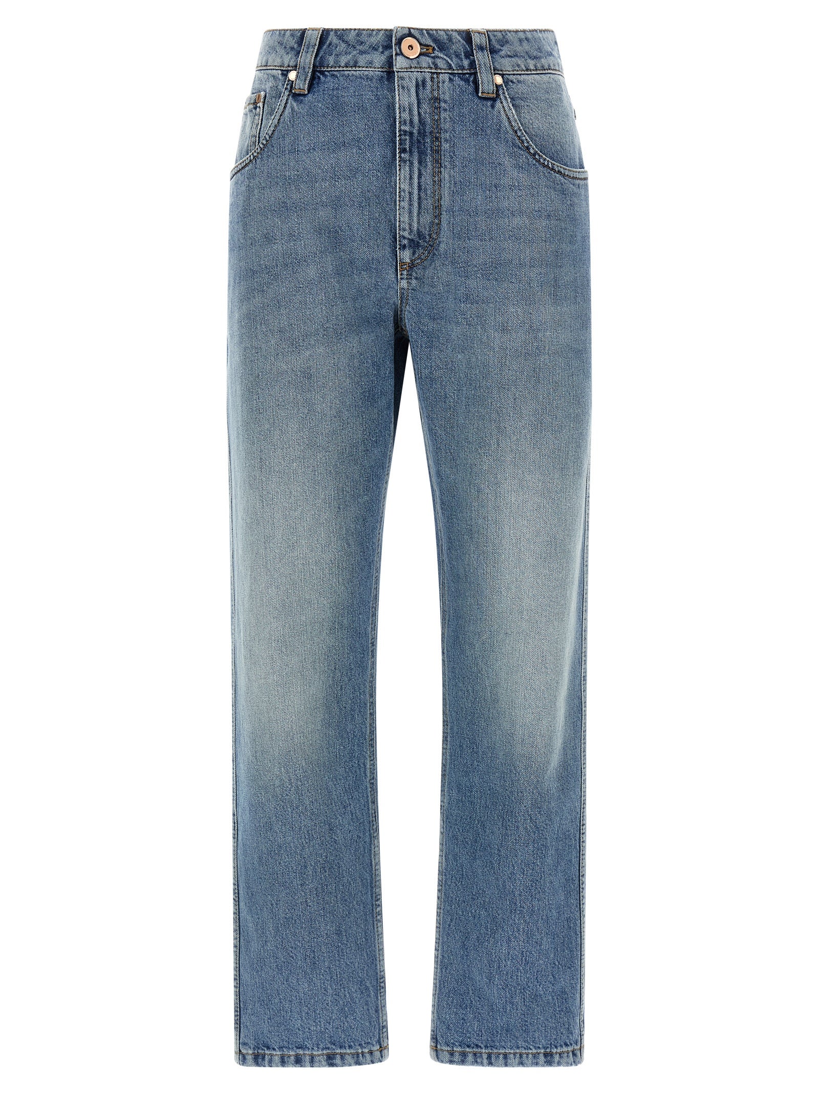 Brunello Cucinelli Blue Cotton Straight-Leg Jeans Brunello Cucinelli