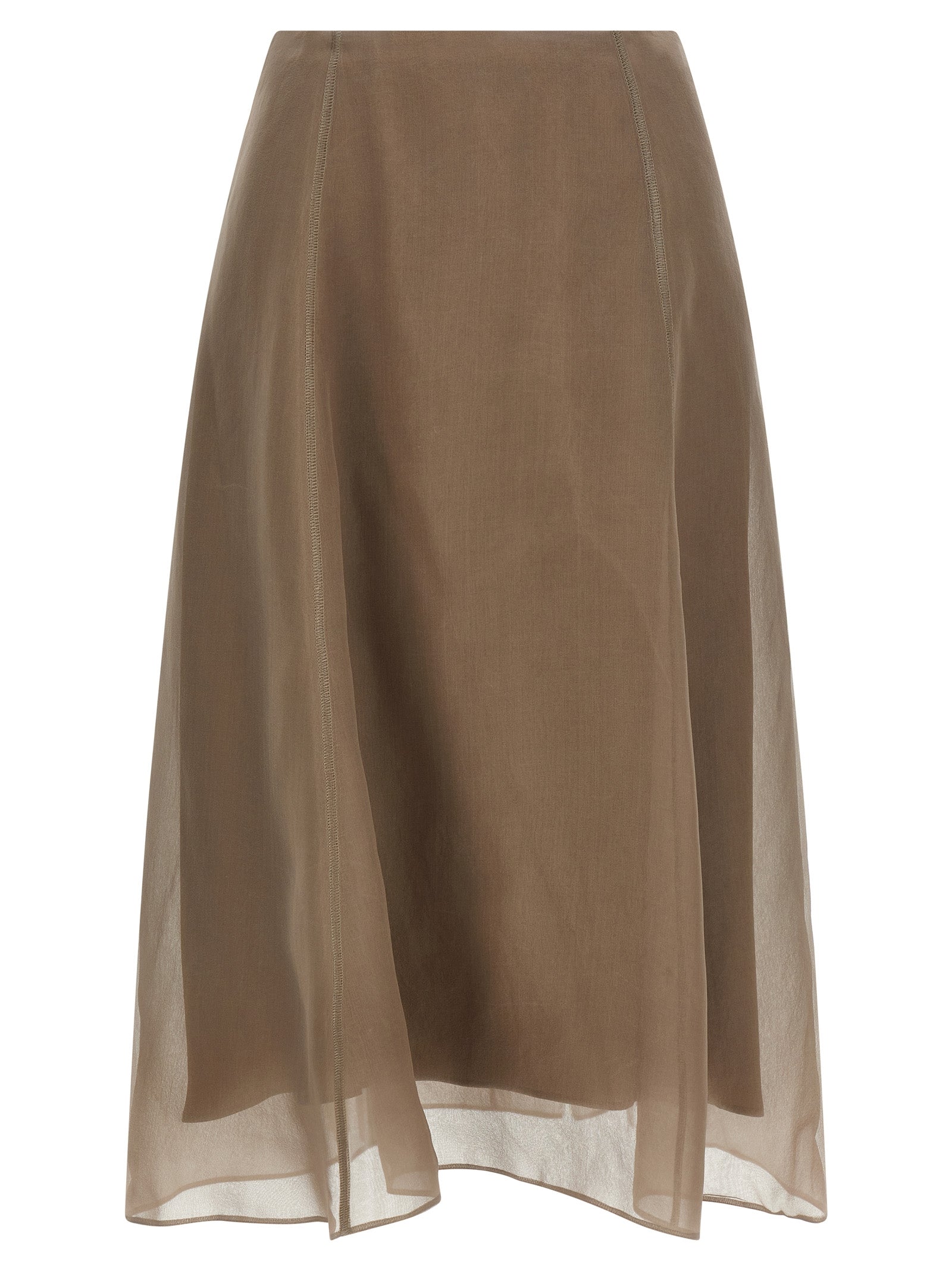 Brunello Cucinelli Beige Silk Midi Skirt Brunello Cucinelli