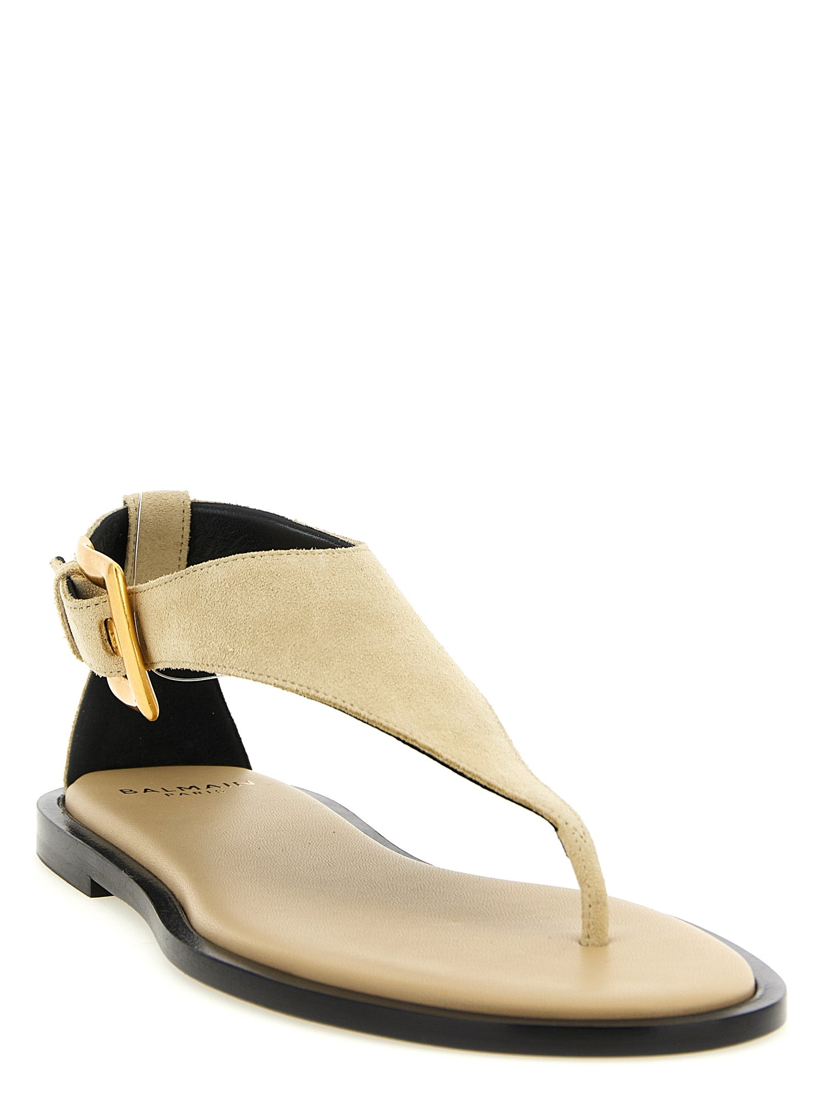 Balmain Beige Calfskin Flat Sandals Balmain