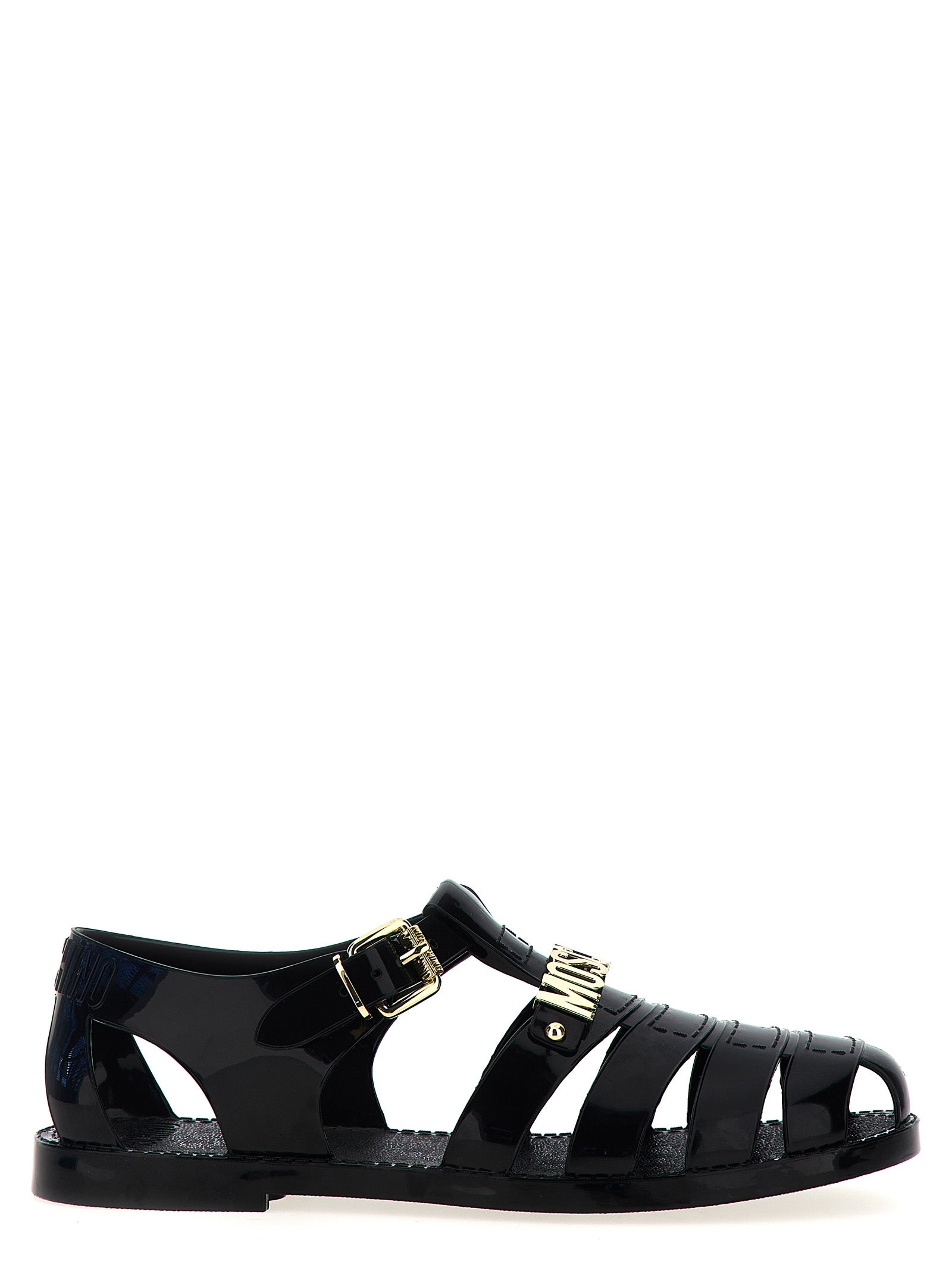 Moschino Black Pvc Flat Sandals Moschino