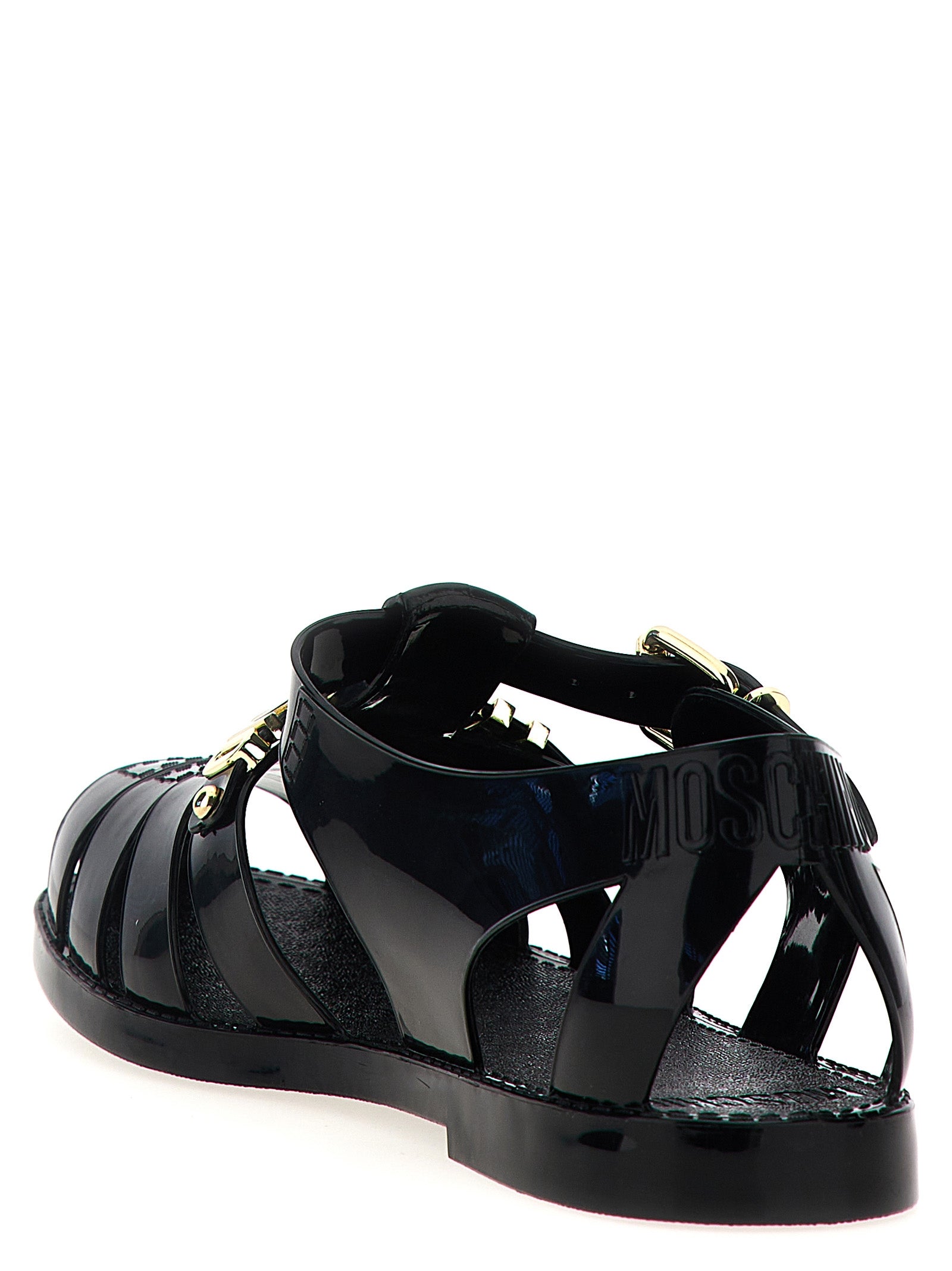 Moschino Black Pvc Flat Sandals Moschino