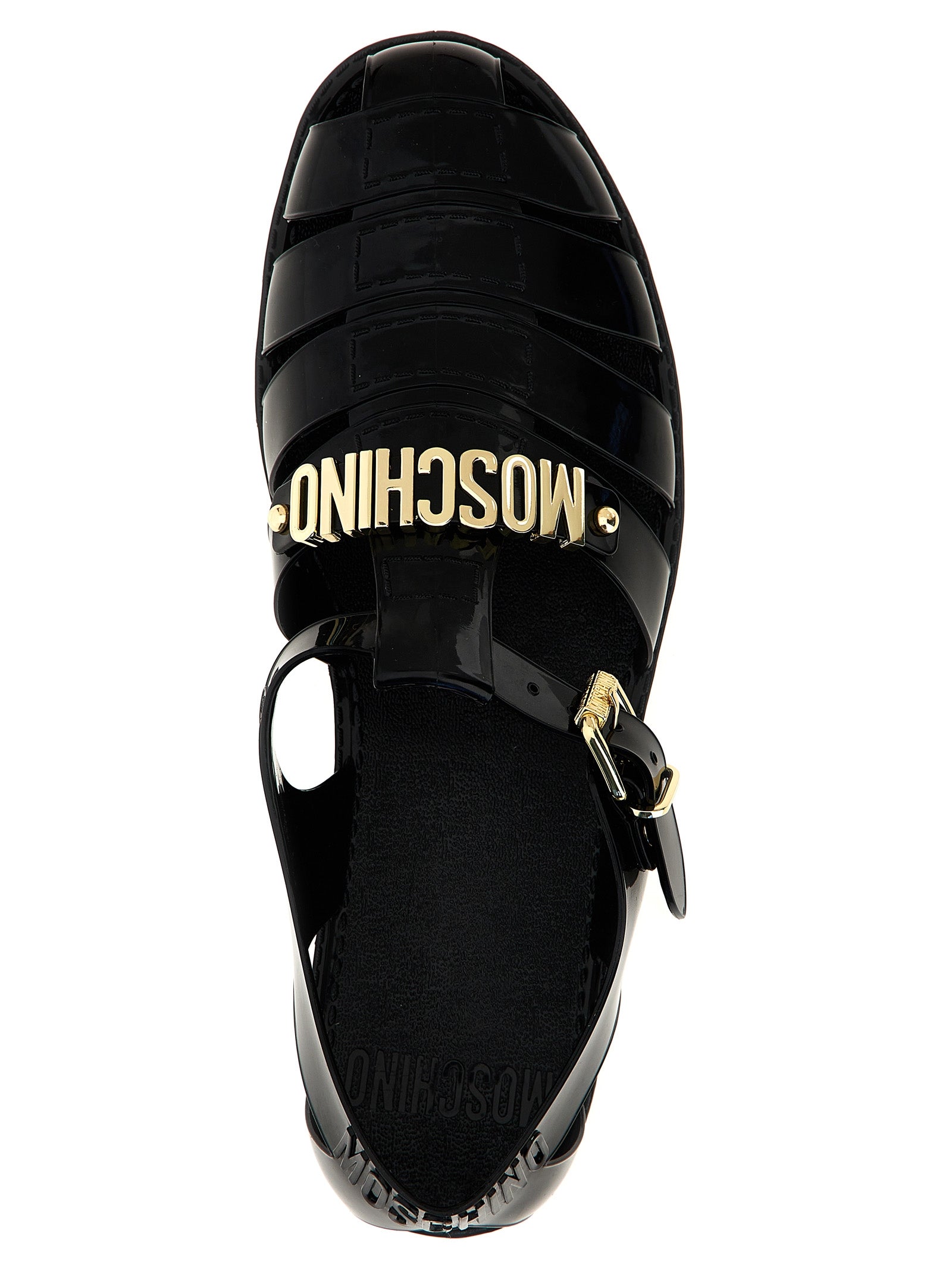 Moschino Black Pvc Flat Sandals Moschino