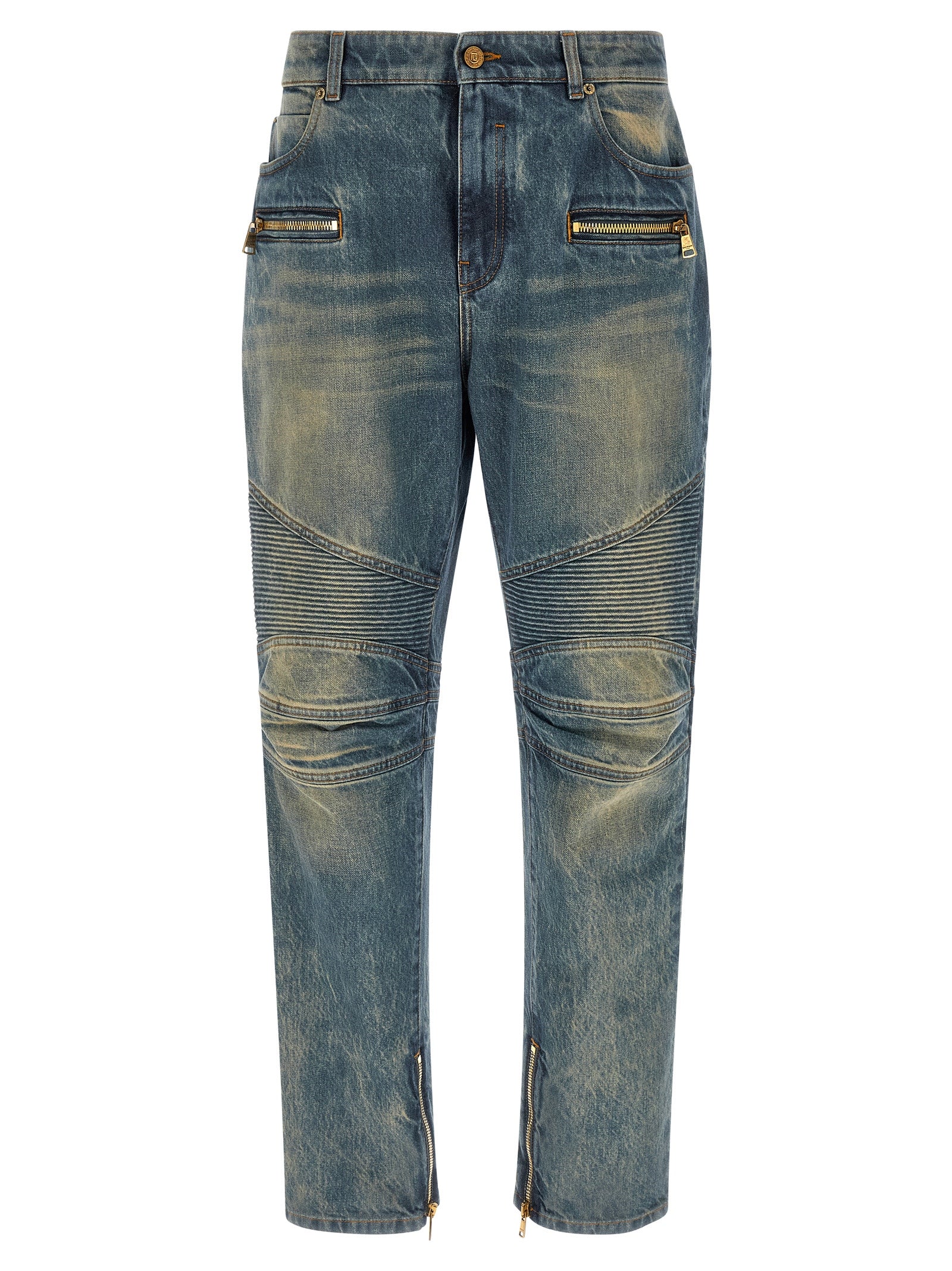 Balmain Blue Cotton Straight-Leg Jeans Balmain