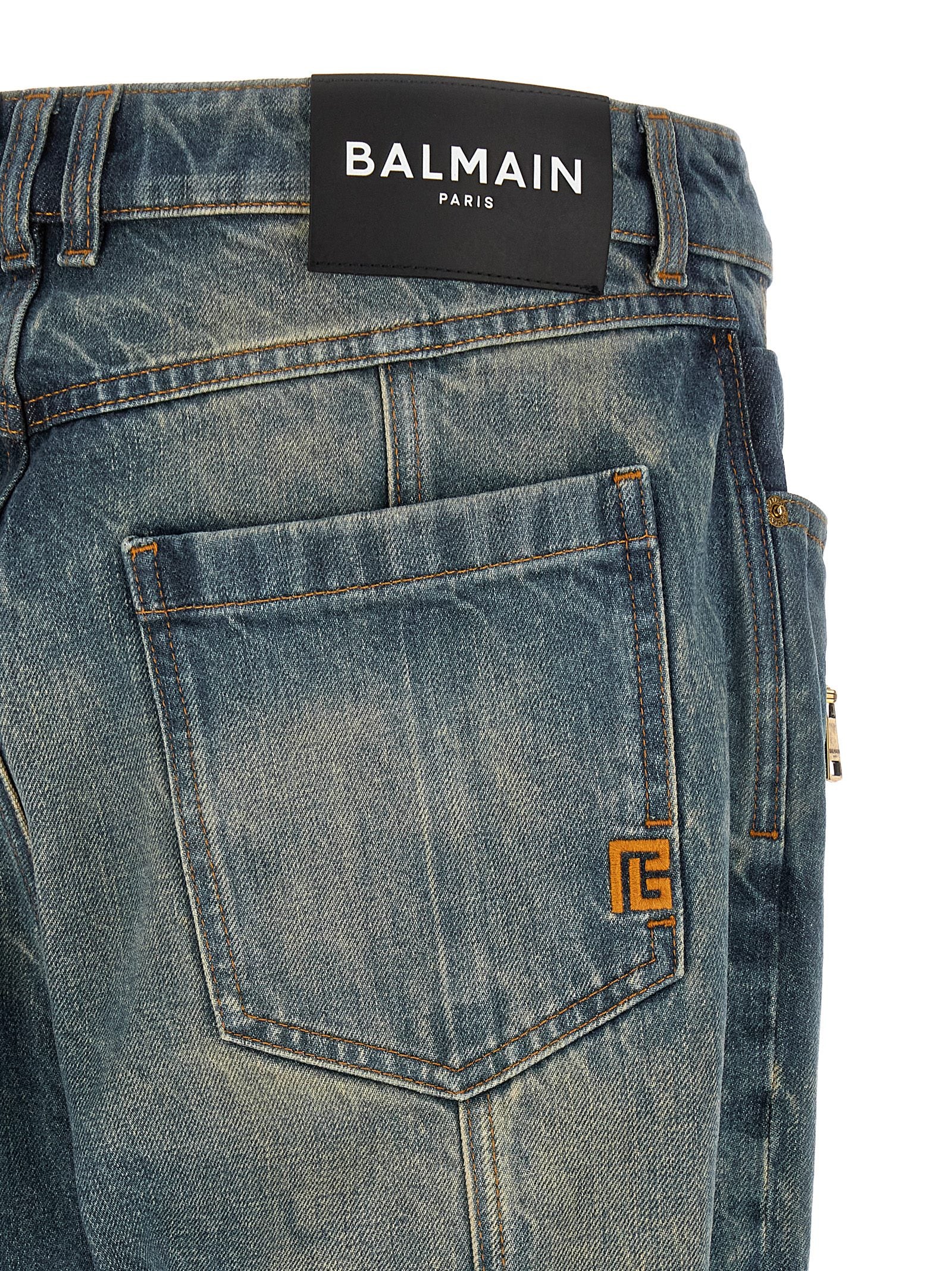 Balmain Blue Cotton Straight-Leg Jeans Balmain