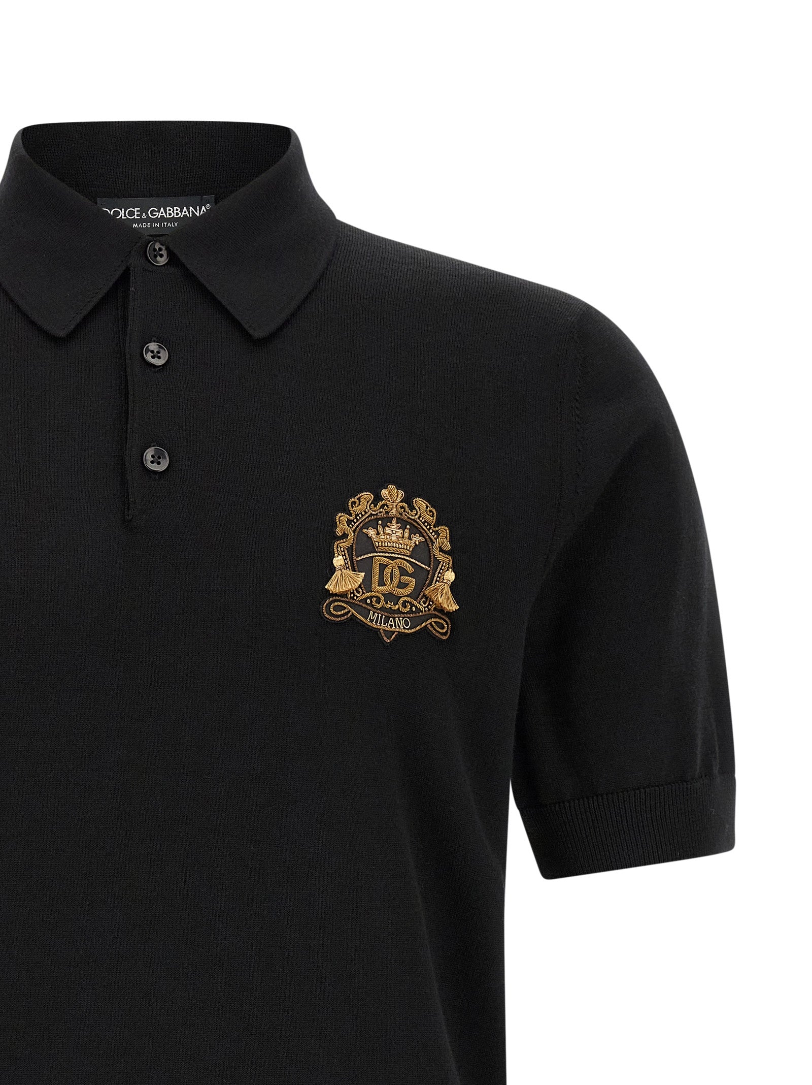 Dolce & Gabbana Black Virgin Wool Polo Shirt Dolce & Gabbana