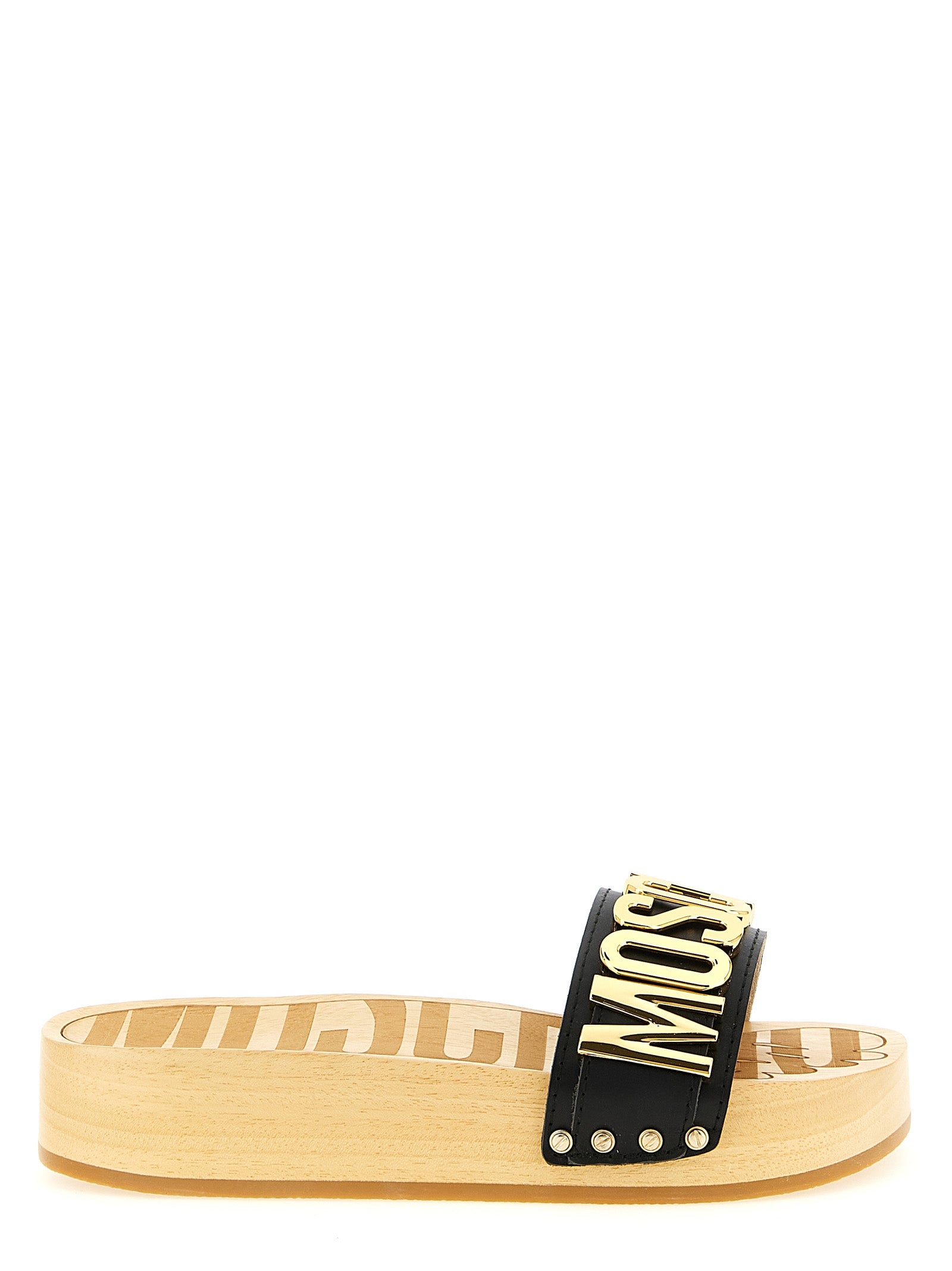 Moschino Black Calfskin Slides Moschino