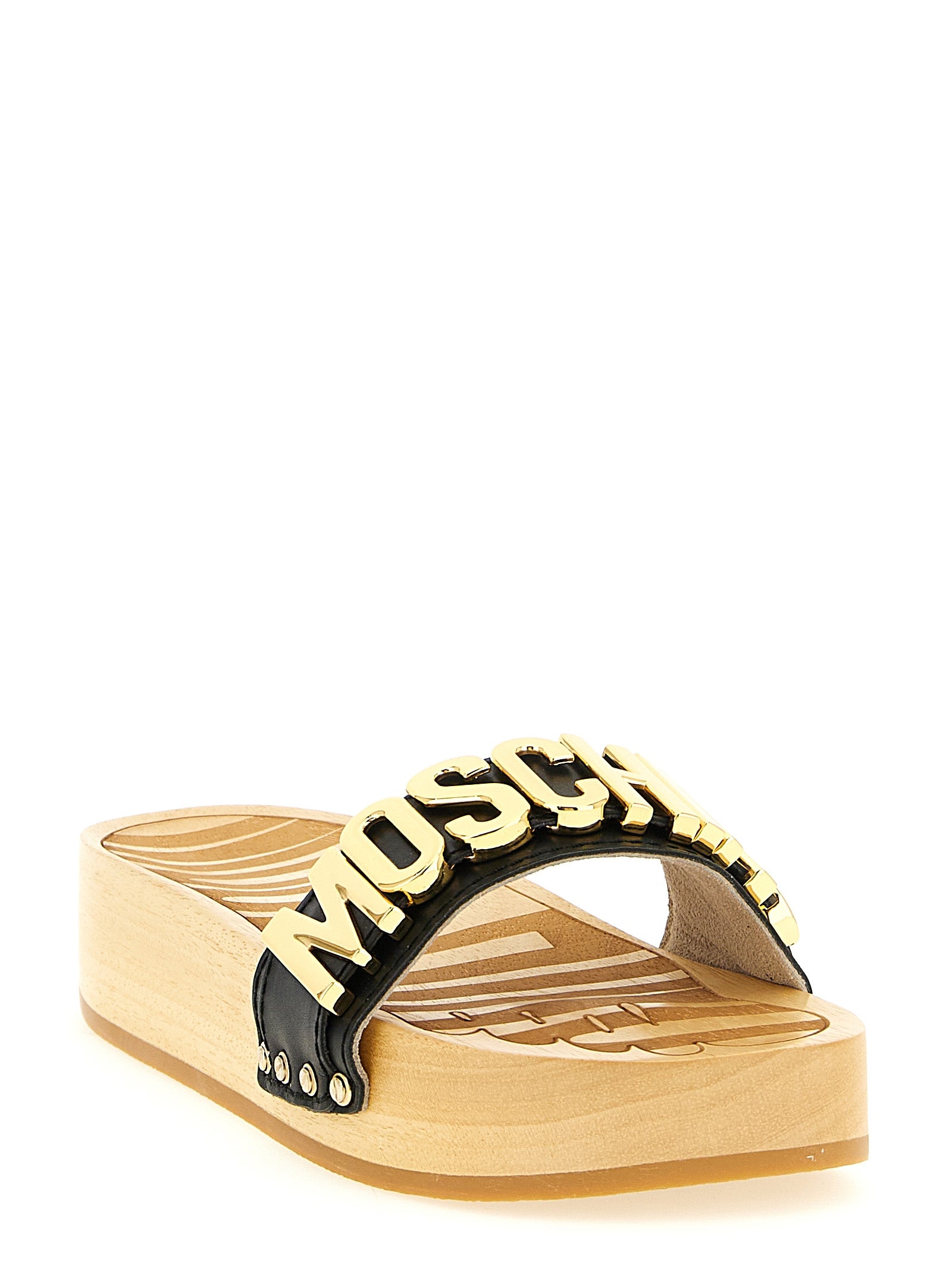 Moschino Black Calfskin Slides Moschino