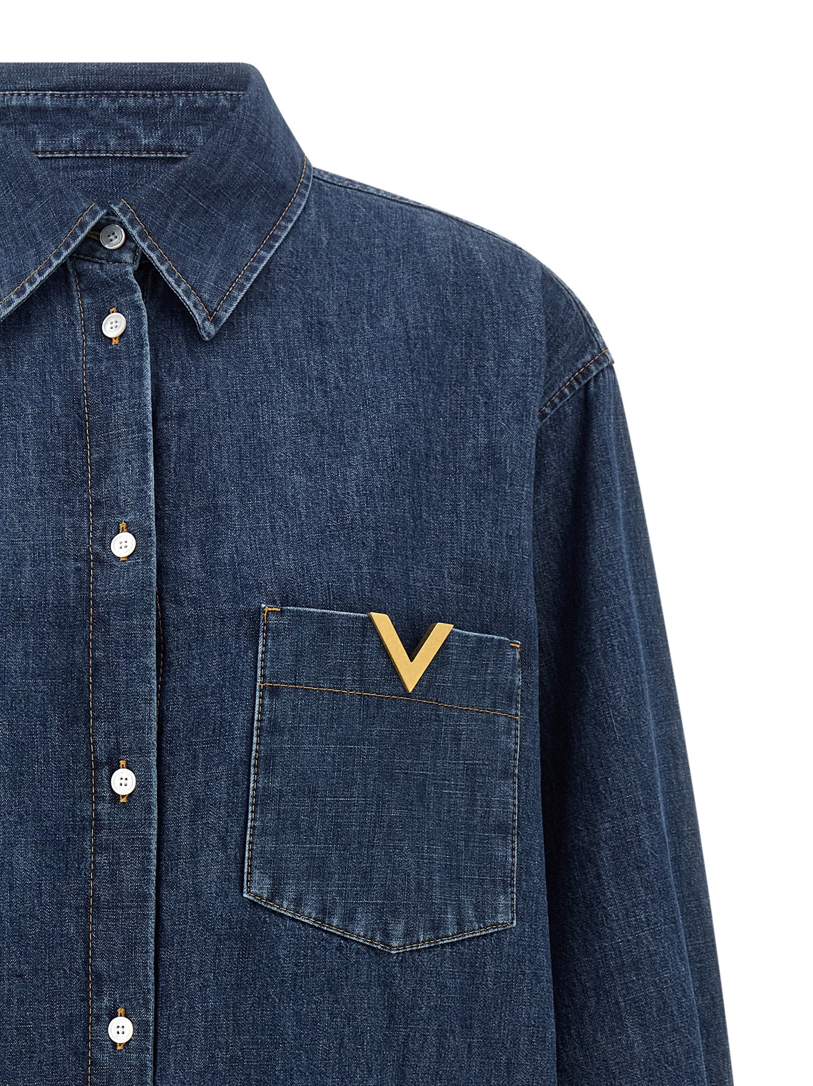 Valentino Garavani Blue Cotton Blouse Valentino Garavani
