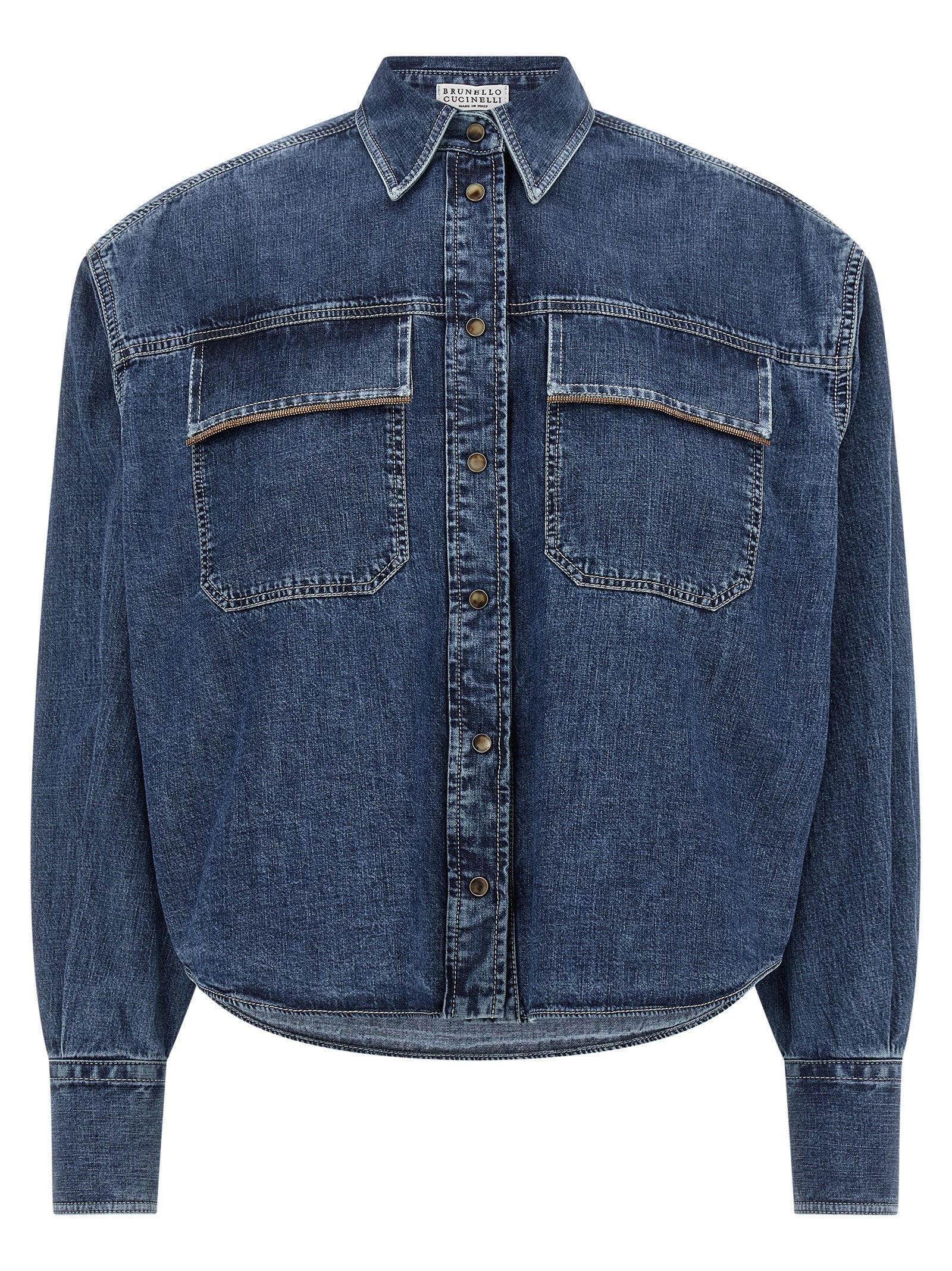 Brunello Cucinelli Blue Cotton Blouse Brunello Cucinelli