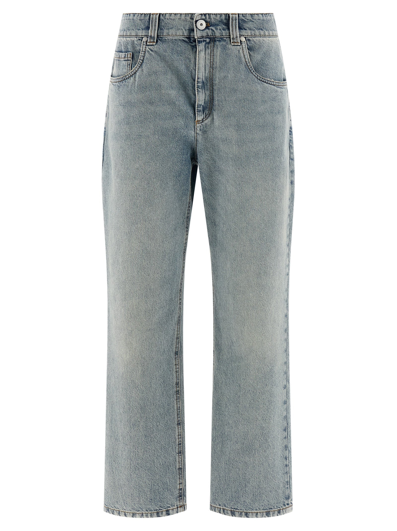 Brunello Cucinelli Blue Cotton Straight-Leg Jeans Brunello Cucinelli
