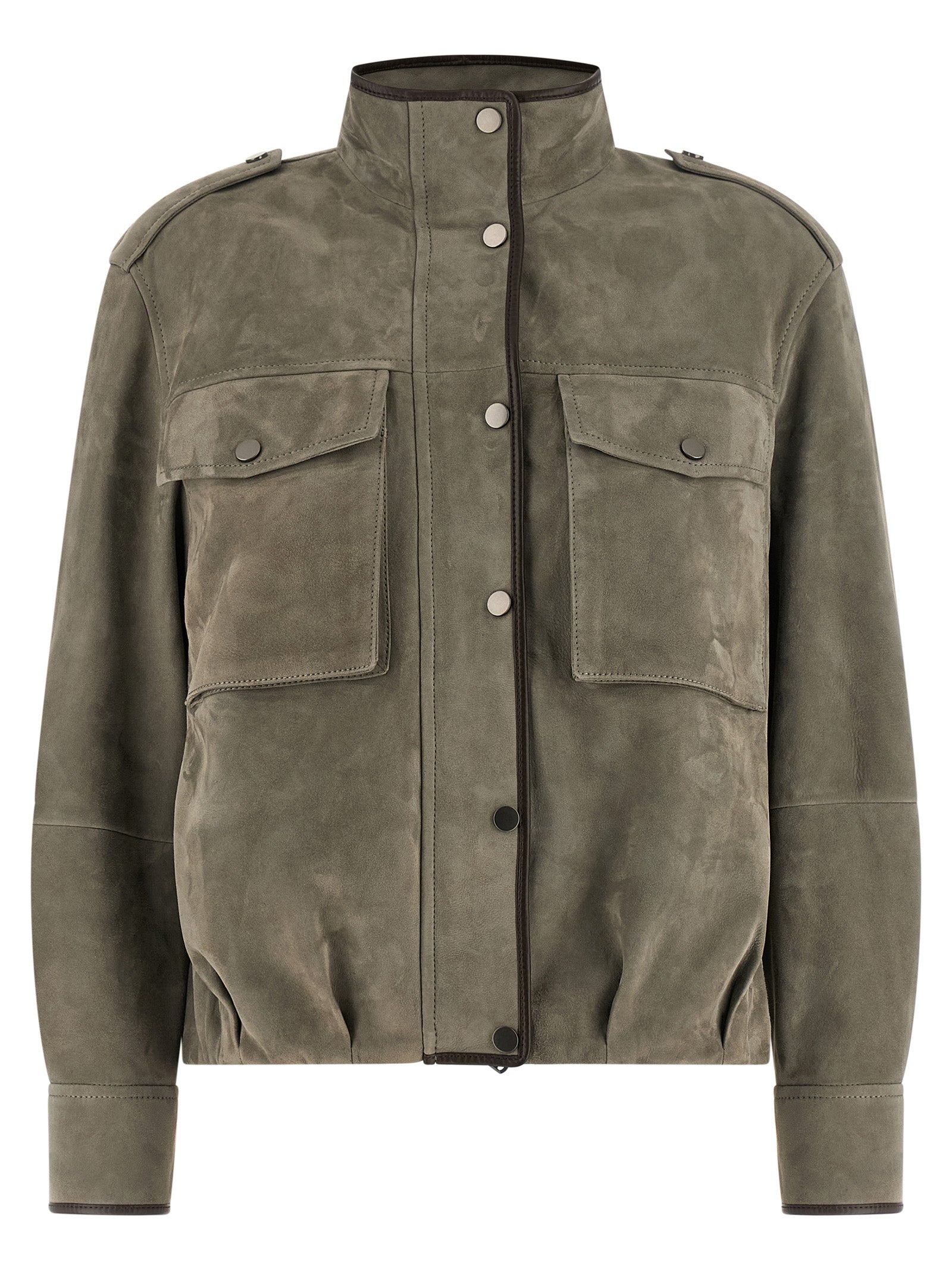 Brunello Cucinelli Gray Calfskin Leather Jacket Brunello Cucinelli