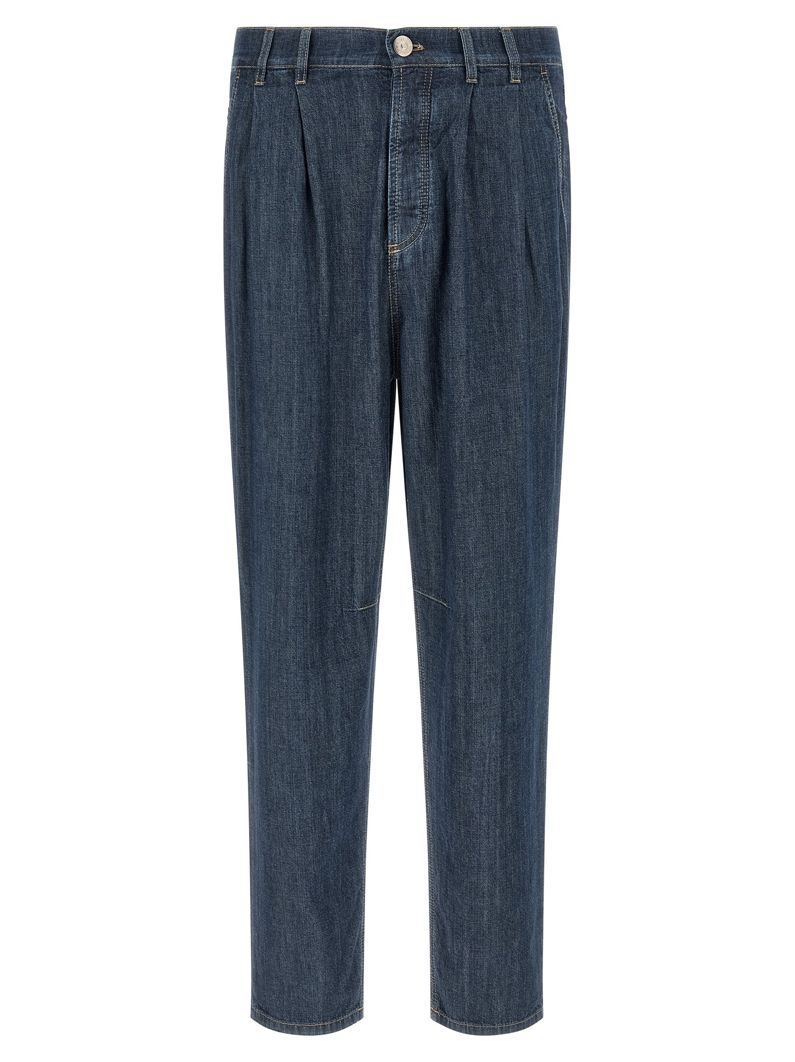 Brunello Cucinelli Blue Cotton Straight-Leg Jeans Brunello Cucinelli