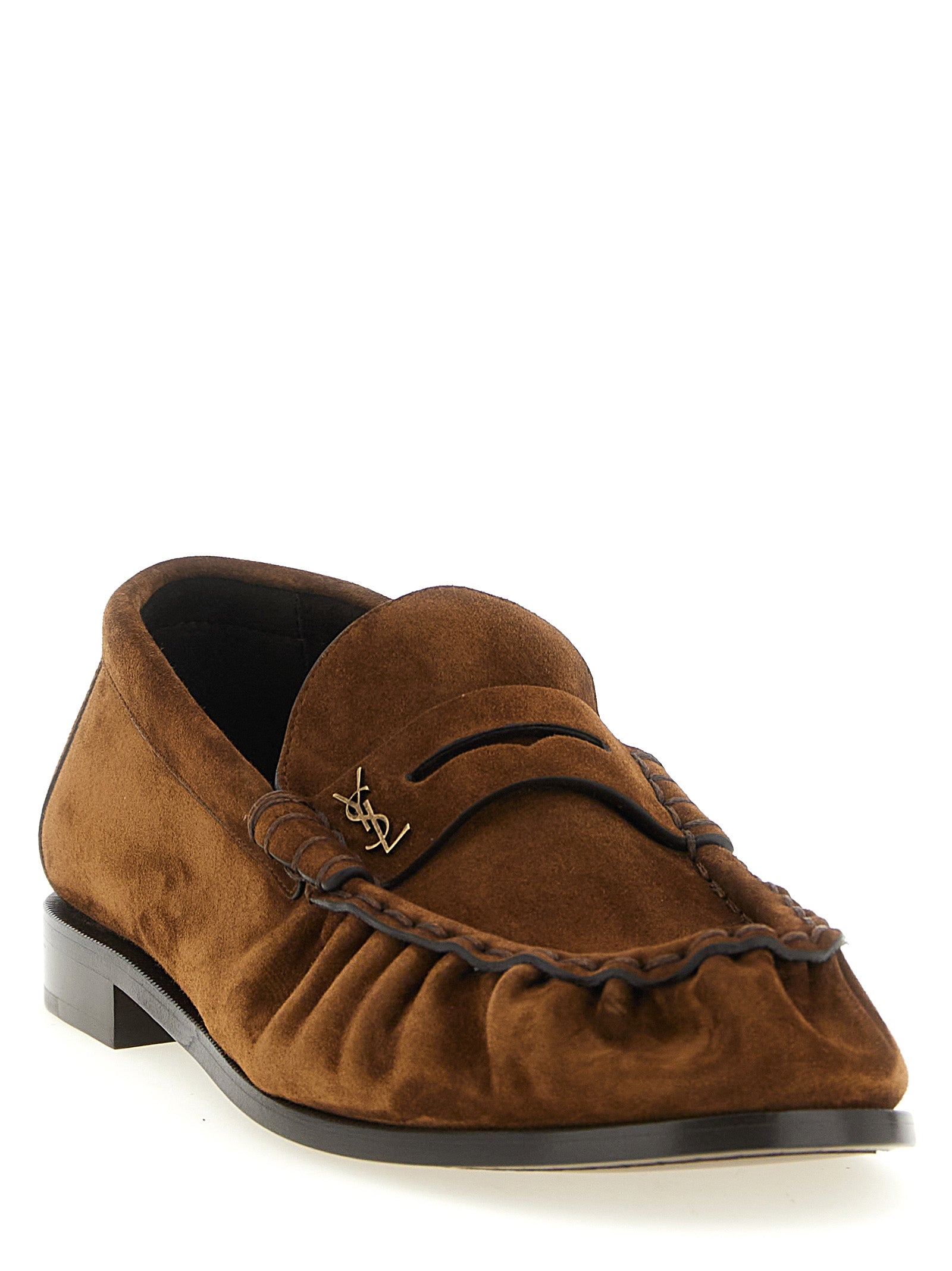 Saint Laurent Brown Calfskin Slip-On Loafers Saint Laurent