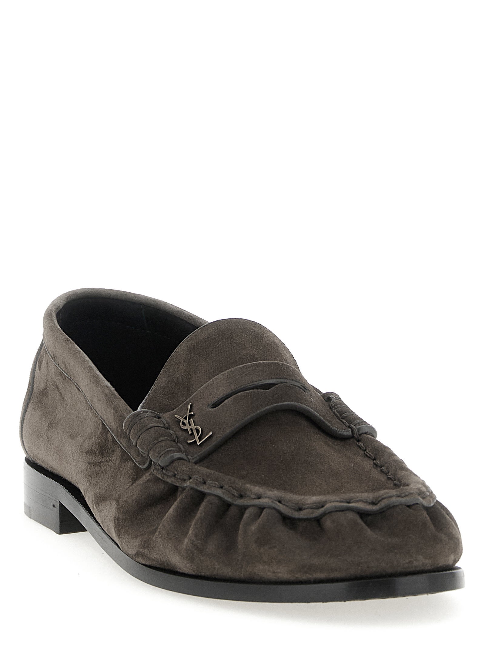 Saint Laurent Brown Calfskin Slip-On Loafers Saint Laurent