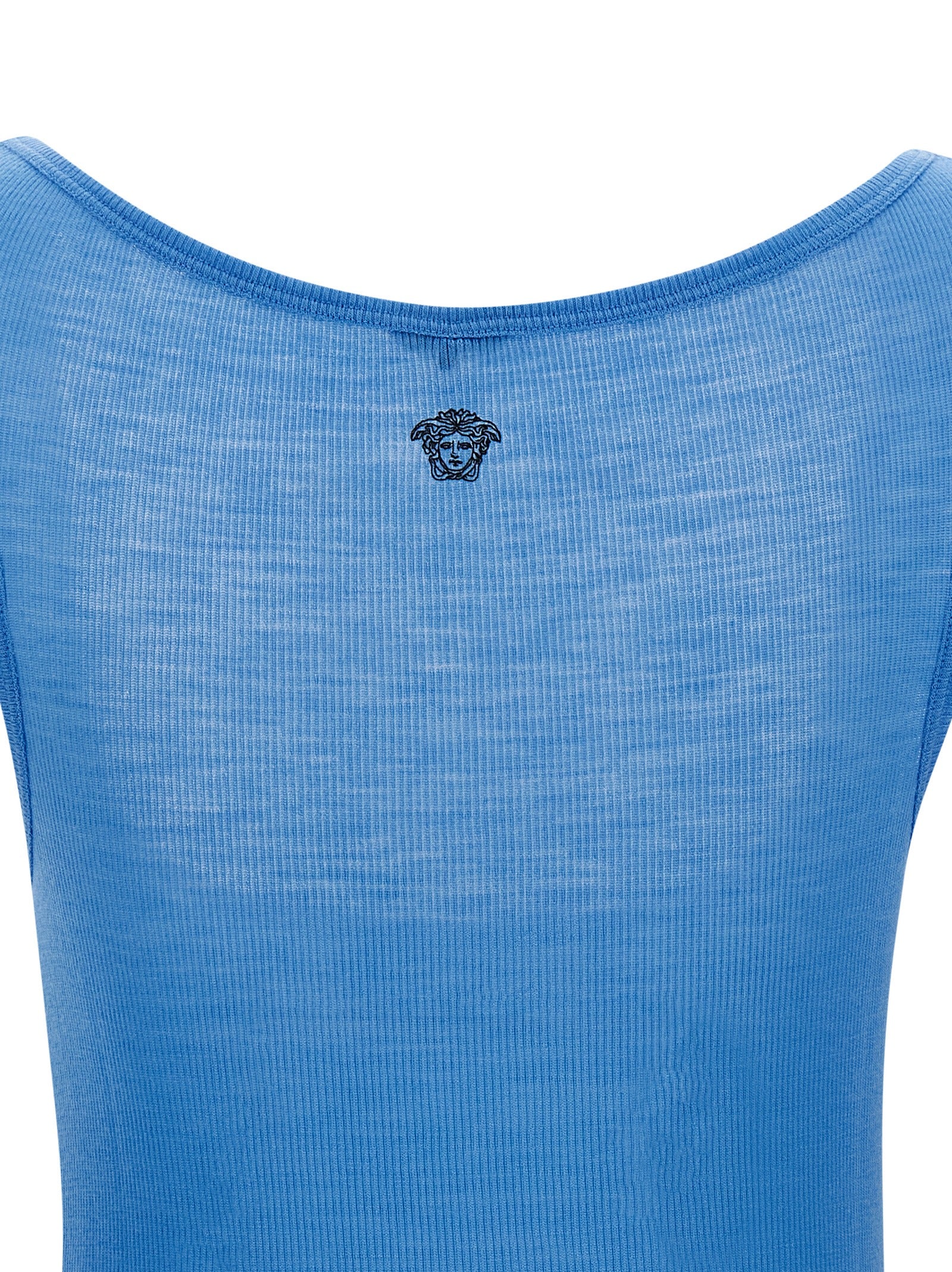 Versace Blue Virgin Wool Tank Tops Versace