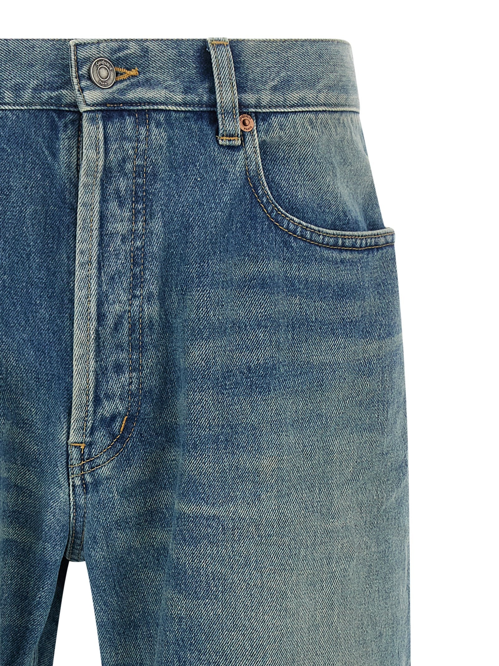 Saint Laurent Blue Cotton Straight-Leg Jeans Saint Laurent