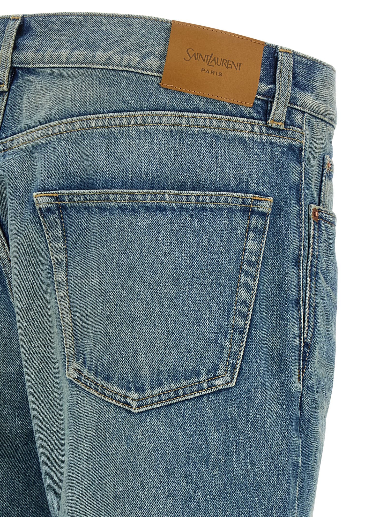 Saint Laurent Blue Cotton Straight-Leg Jeans Saint Laurent