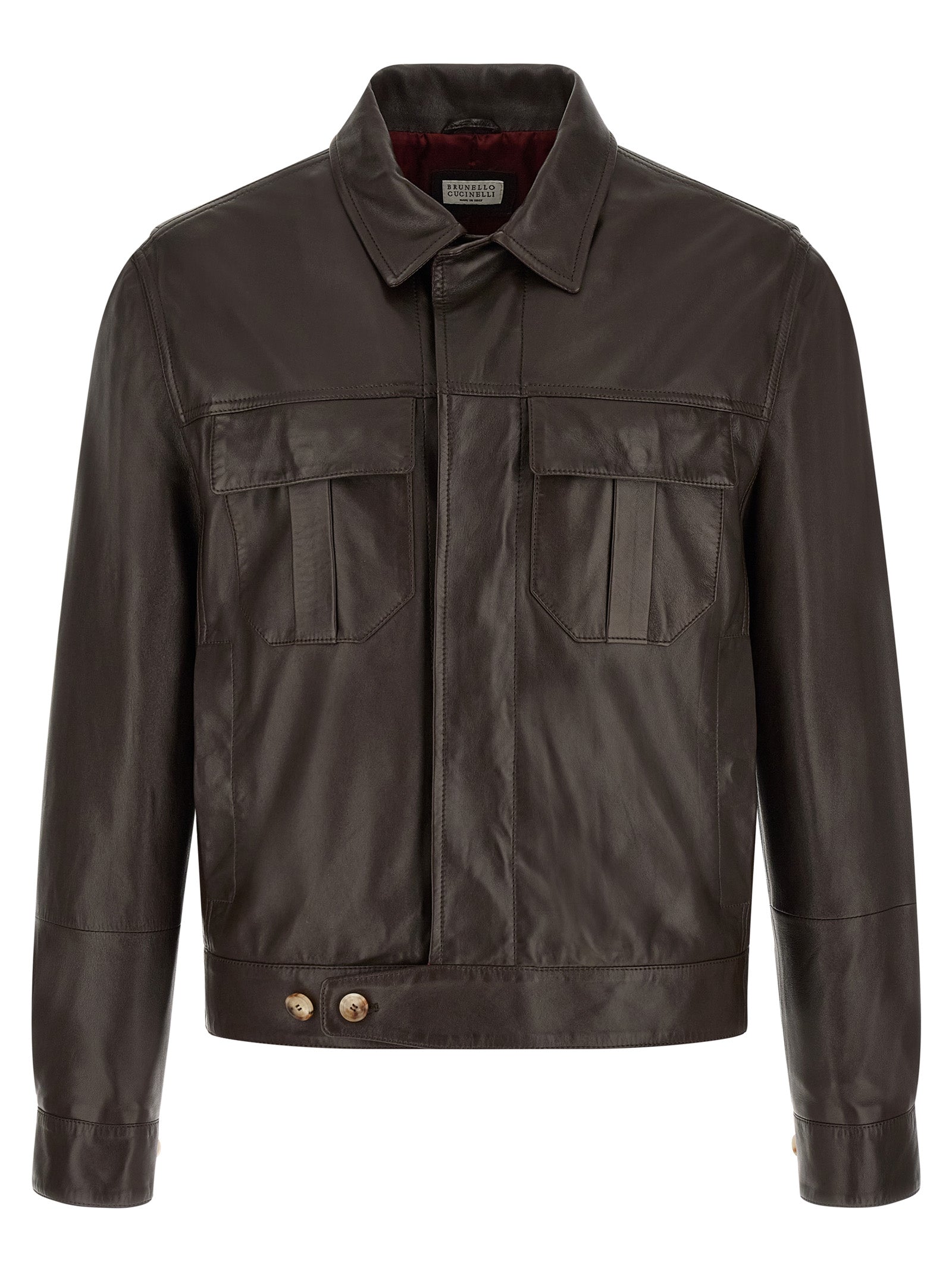Brunello Cucinelli Brown Lamb Leather Leather Jacket Brunello Cucinelli