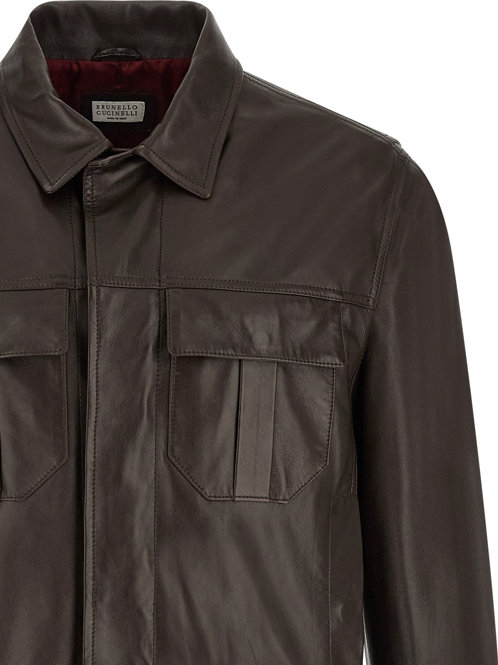 Brunello Cucinelli Brown Lamb Leather Leather Jacket Brunello Cucinelli