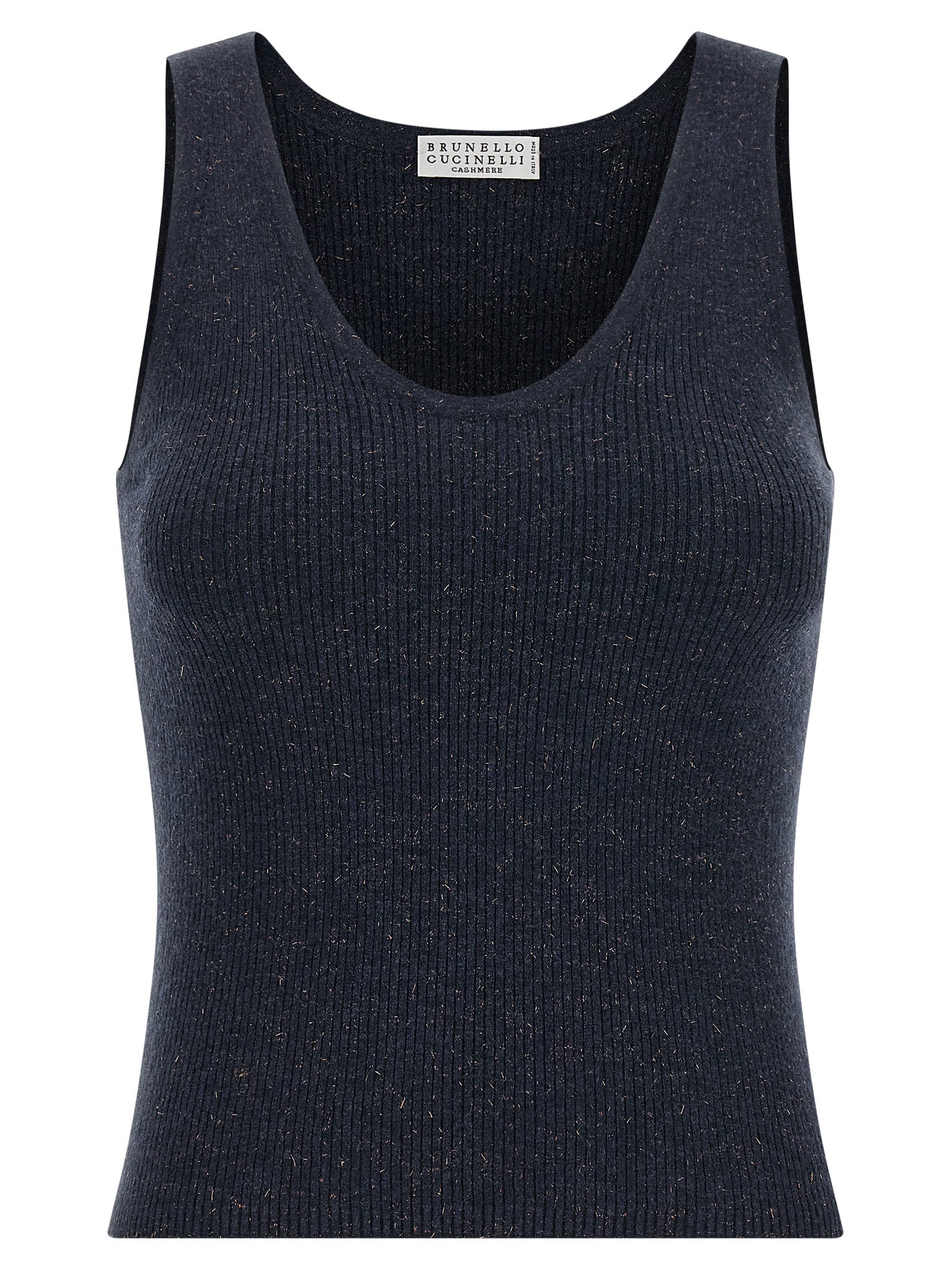 Brunello Cucinelli Blue Cashmere Sleeveles T-Shirt Brunello Cucinelli