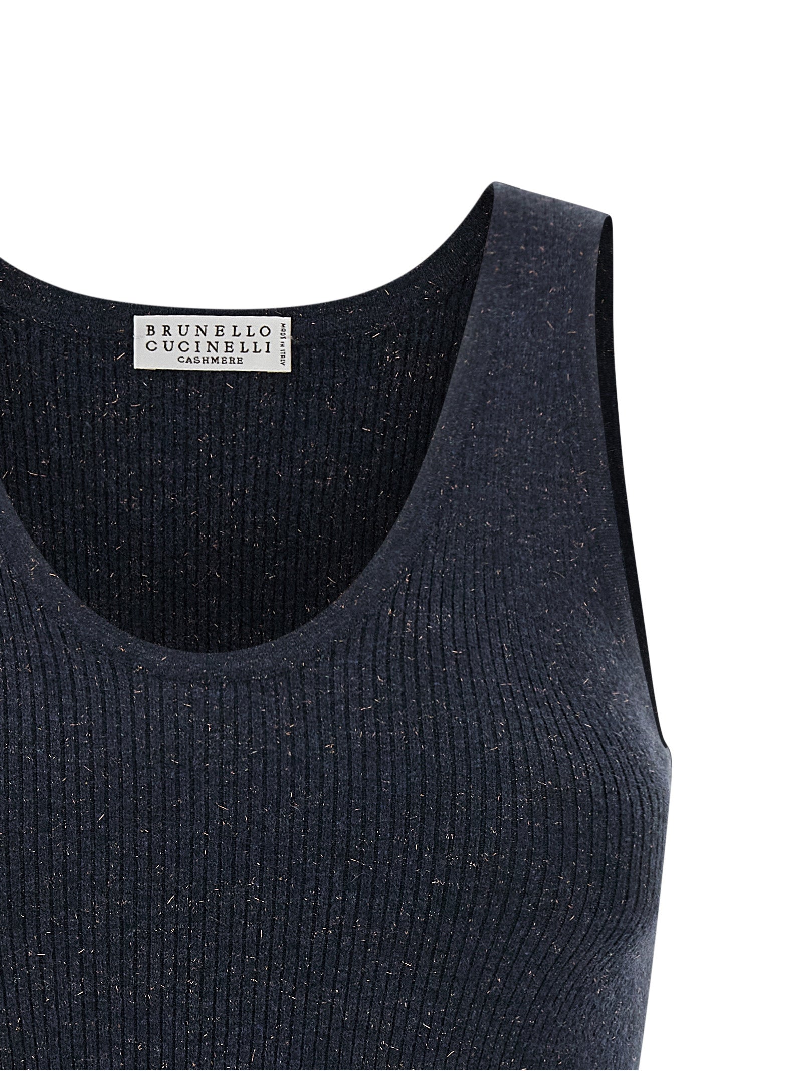 Brunello Cucinelli Blue Cashmere Sleeveles T-Shirt Brunello Cucinelli