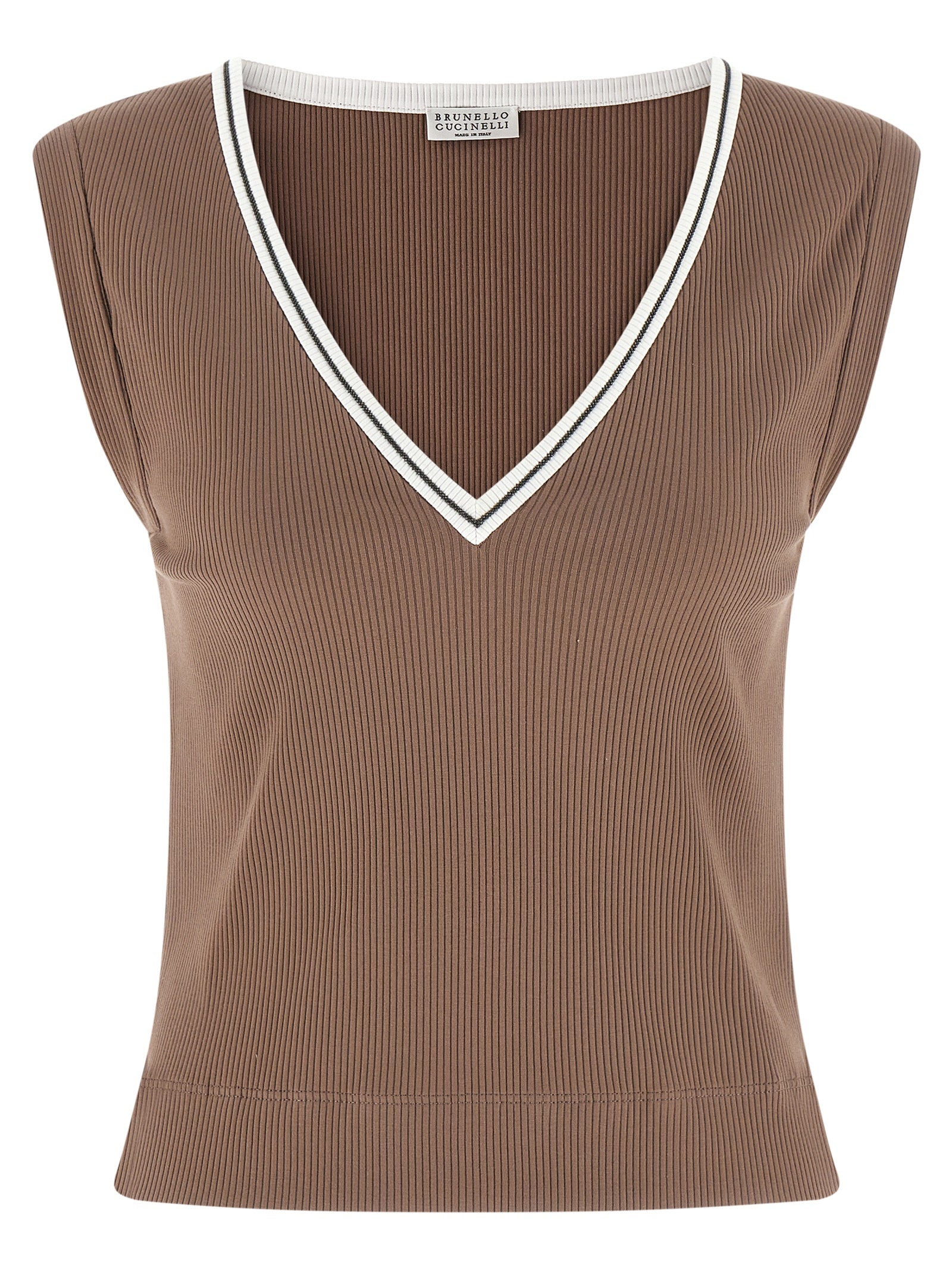 Brunello Cucinelli Brown Cotton Tank Tops Brunello Cucinelli