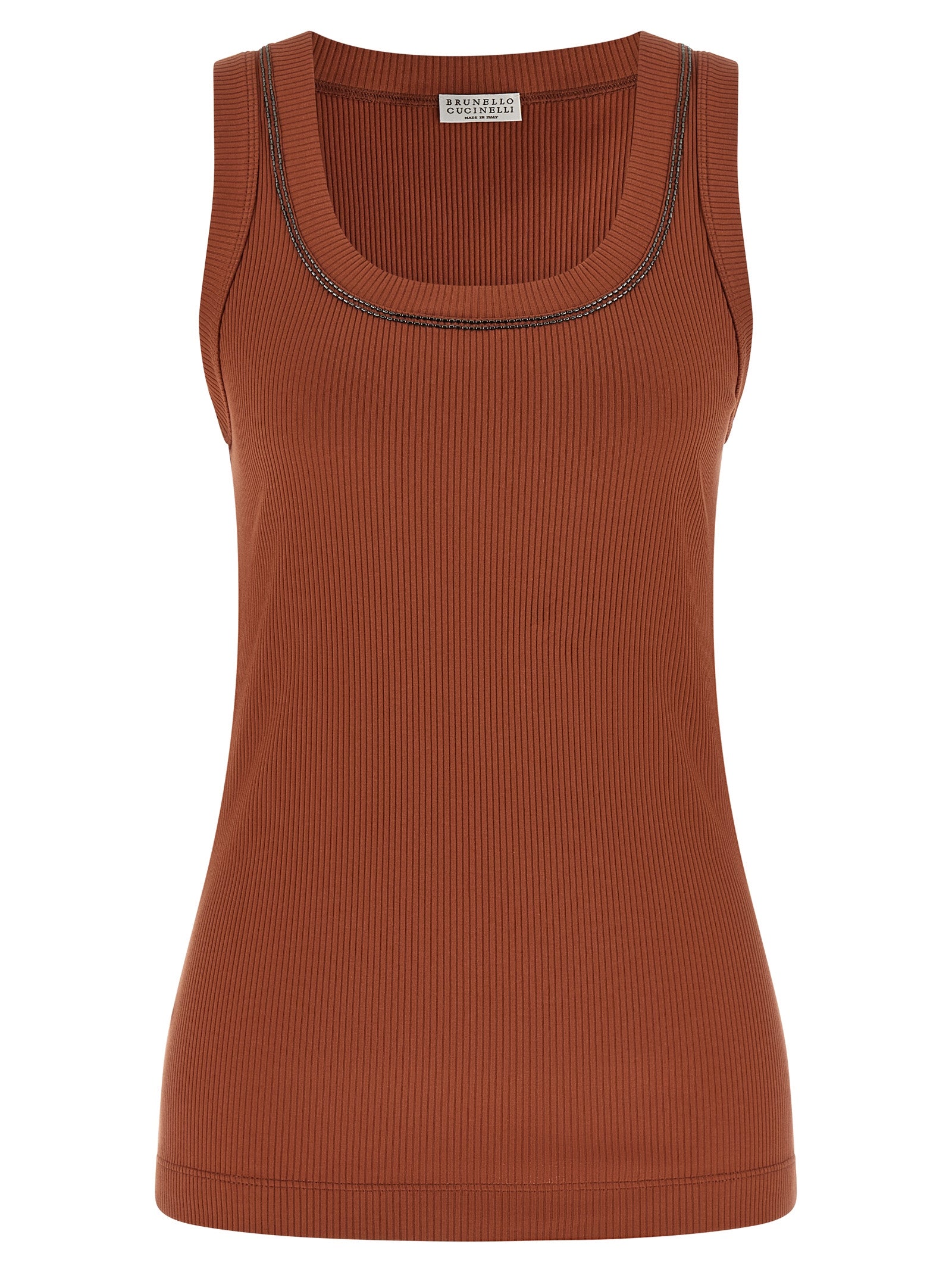Brunello Cucinelli Brown Cotton Sleeveles T-Shirt Brunello Cucinelli
