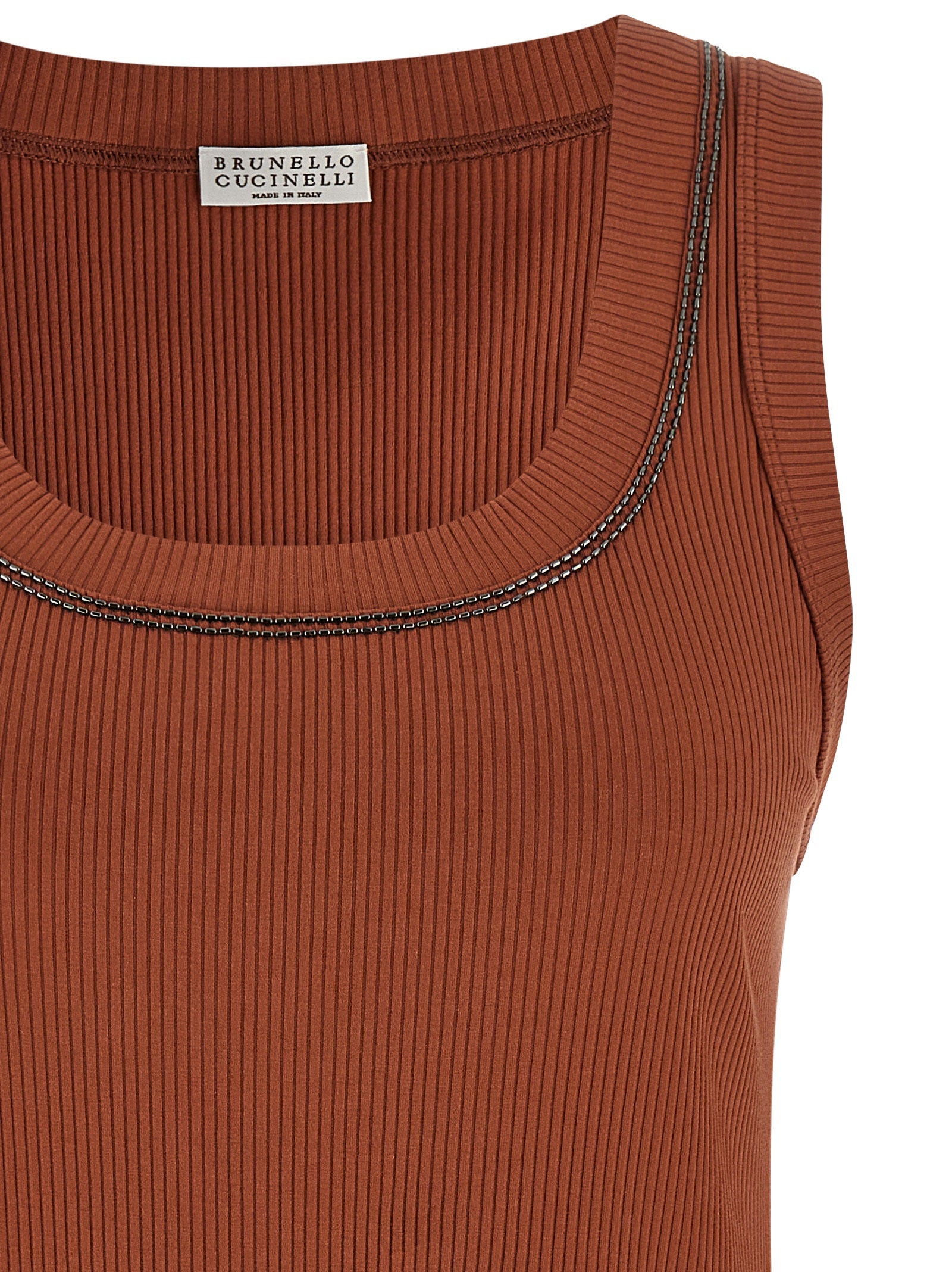 Brunello Cucinelli Brown Cotton Sleeveles T-Shirt Brunello Cucinelli