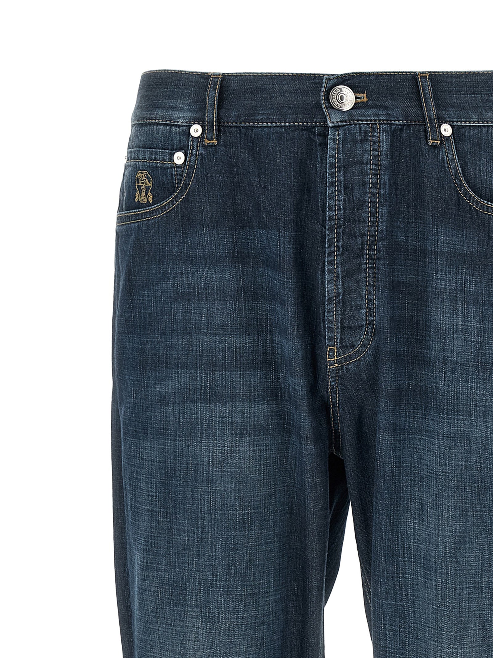 Brunello Cucinelli Blue Cotton Straight-Leg Jeans Brunello Cucinelli
