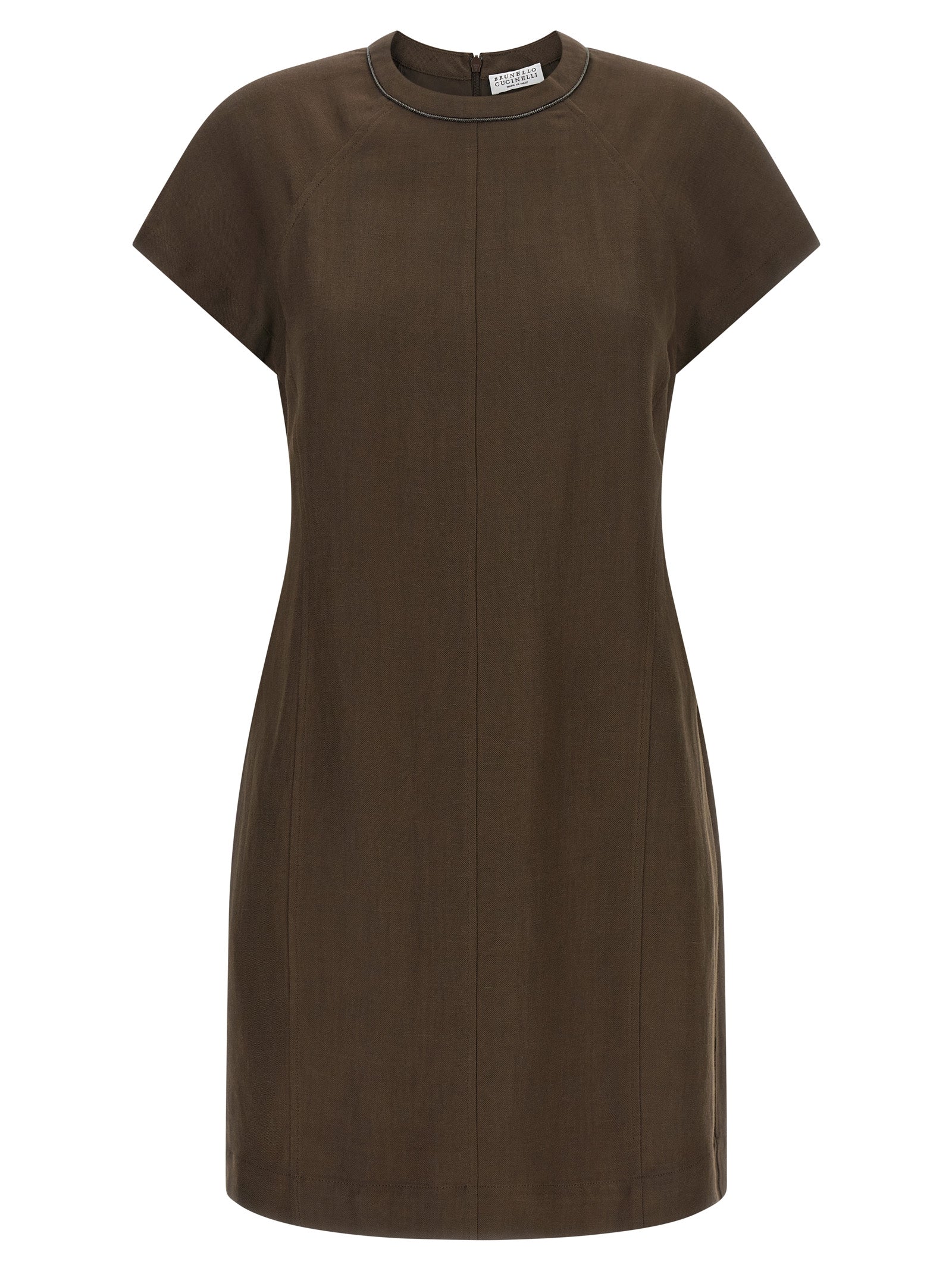Brunello Cucinelli Brown Viscose Short Dress Brunello Cucinelli