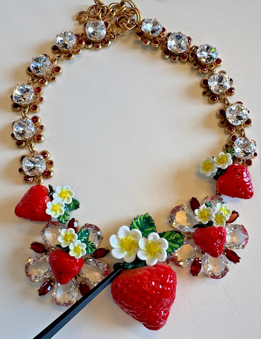 Dolce & Gabbana Gold Brass FRUIT Pendants Flowers Crystal Logo Necklace Dolce & Gabbana