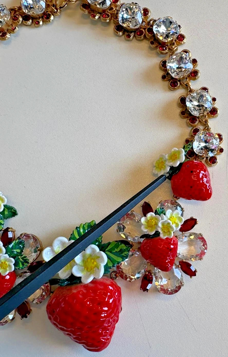 Dolce & Gabbana Gold Brass FRUIT Pendants Flowers Crystal Logo Necklace Dolce & Gabbana