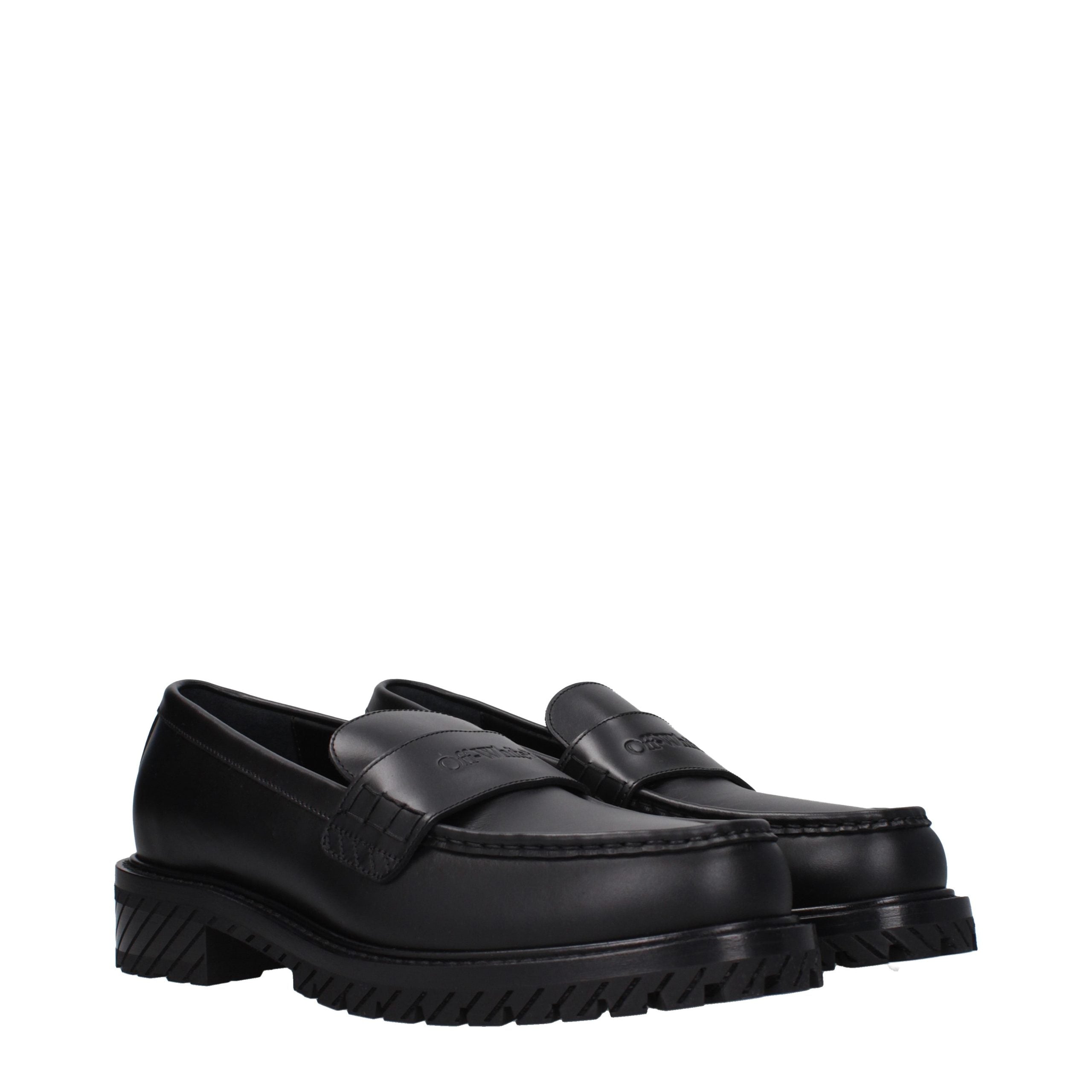 Off-White Black Leather Slip-On Loafers Off-White