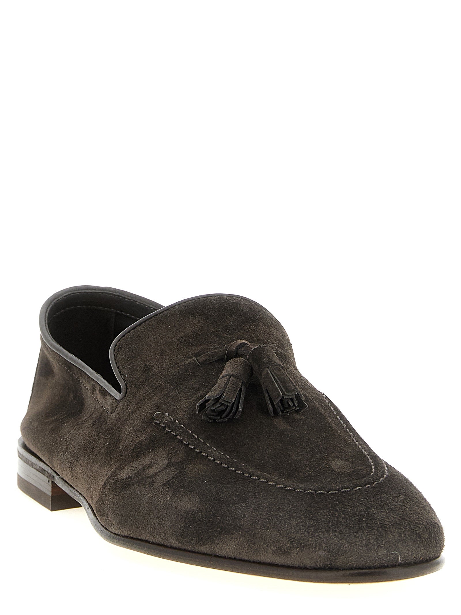 Brunello Cucinelli Gray Calfskin Slip-On Loafers Brunello Cucinelli