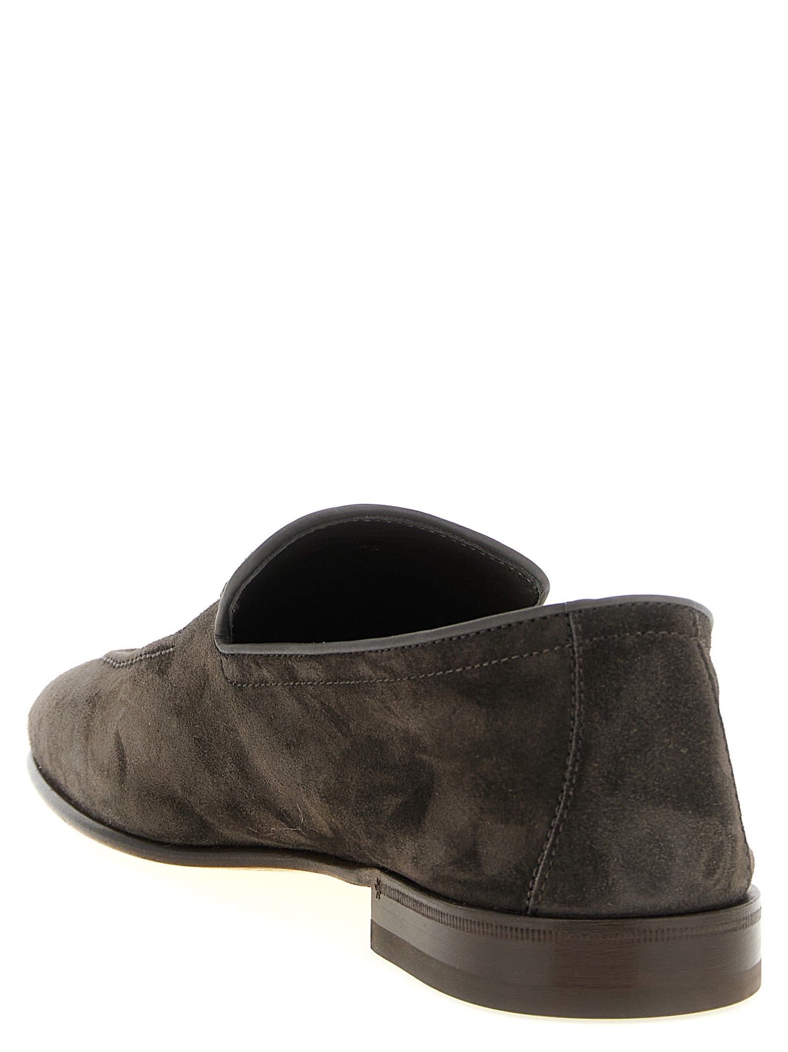 Brunello Cucinelli Gray Calfskin Slip-On Loafers Brunello Cucinelli