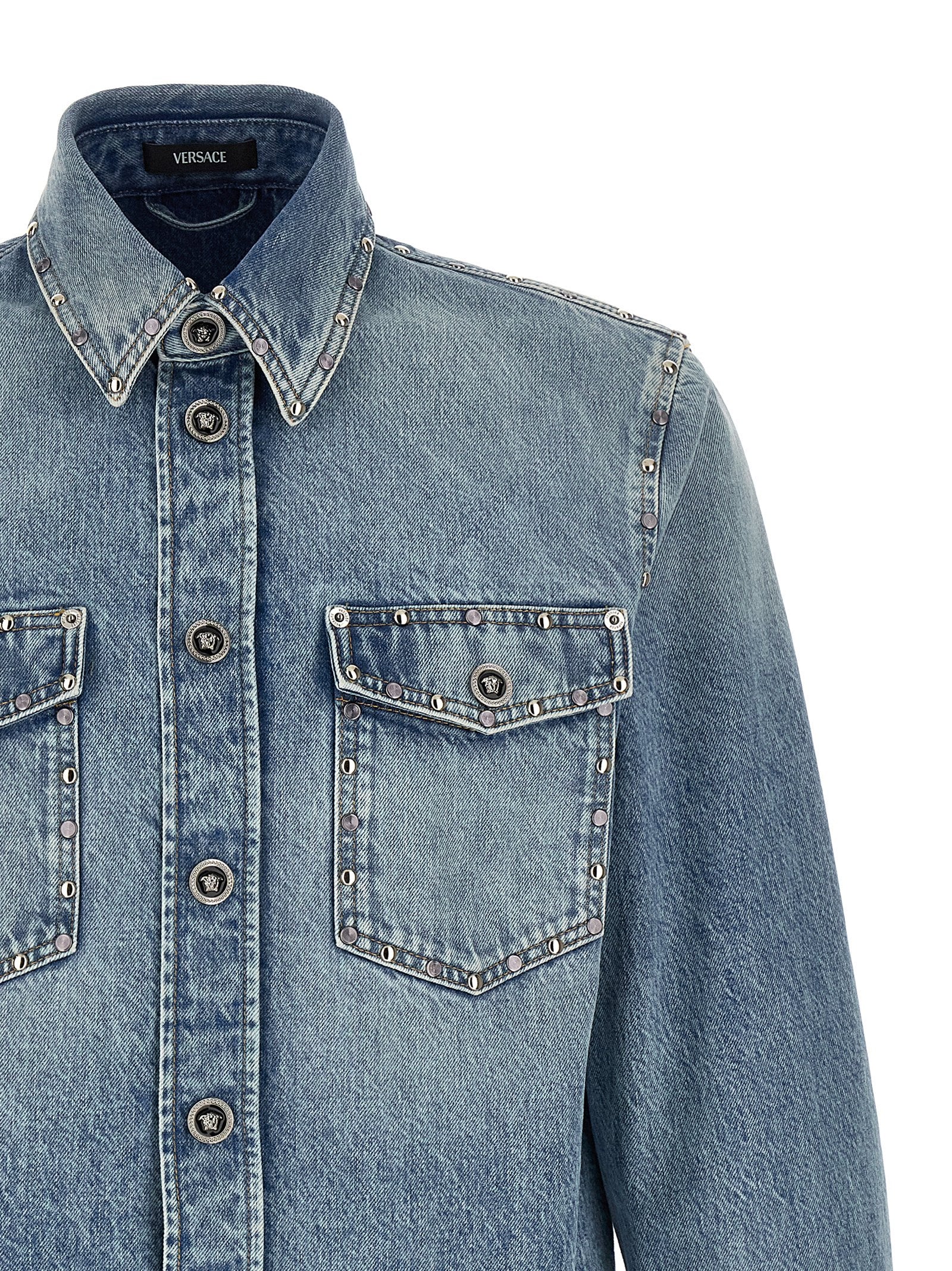 Versace Blue Cotton Blouse Versace