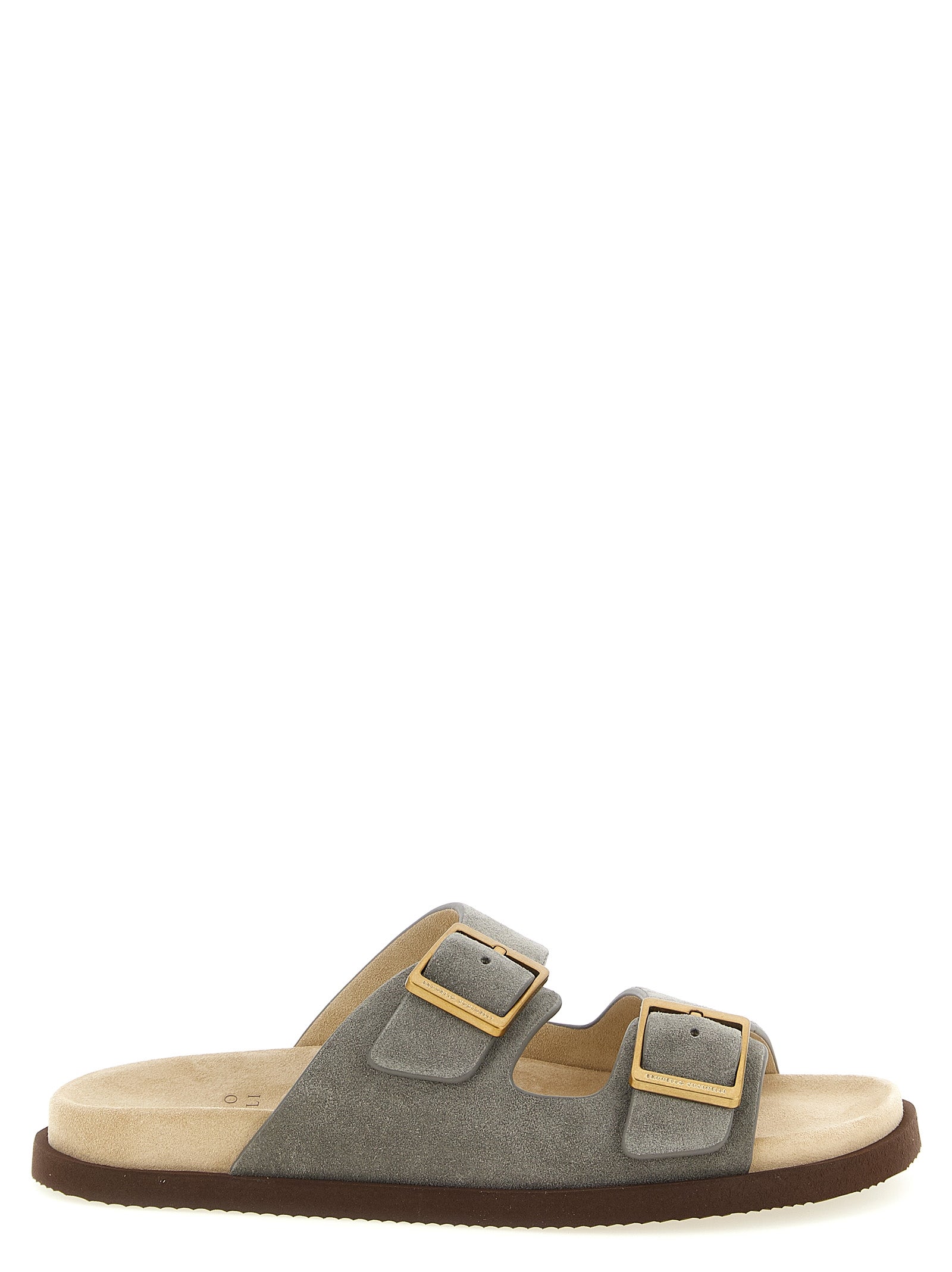 Brunello Cucinelli Gray Calfskin Slides Brunello Cucinelli