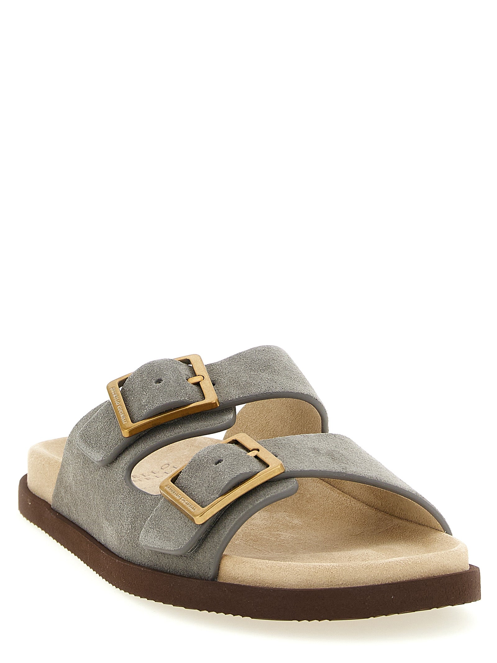 Brunello Cucinelli Gray Calfskin Slides Brunello Cucinelli