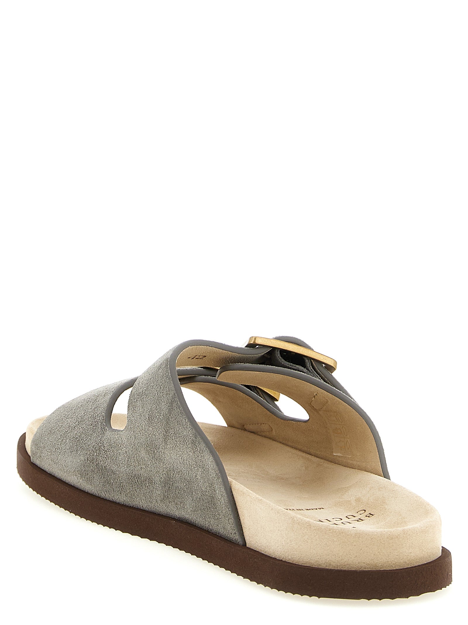 Brunello Cucinelli Gray Calfskin Slides Brunello Cucinelli
