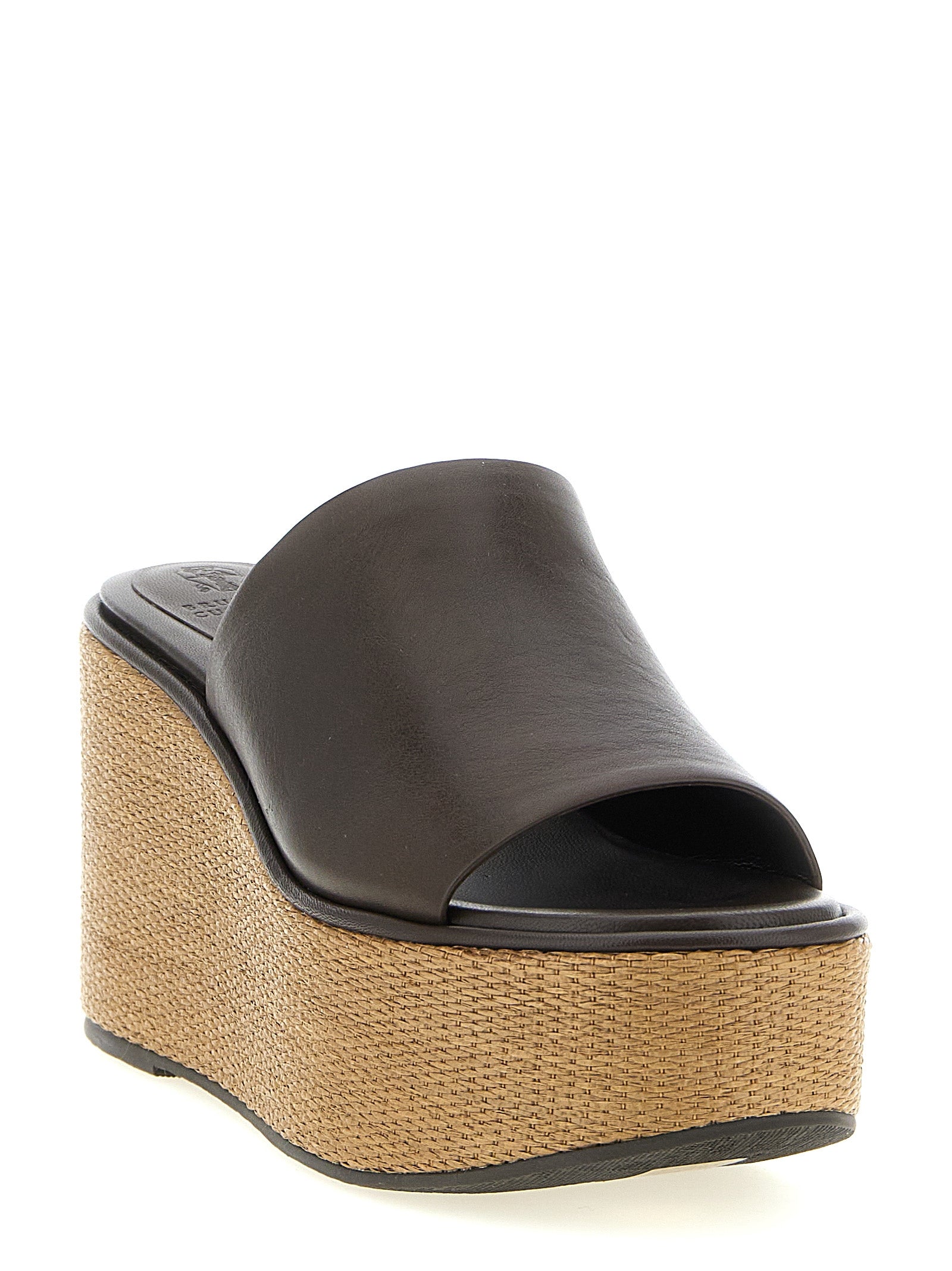 Brunello Cucinelli Brown Calfskin Wedge Sandals Brunello Cucinelli