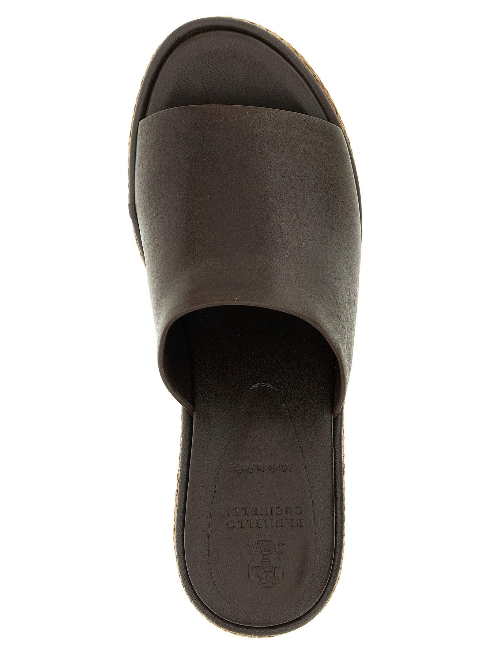 Brunello Cucinelli Brown Calfskin Wedge Sandals Brunello Cucinelli