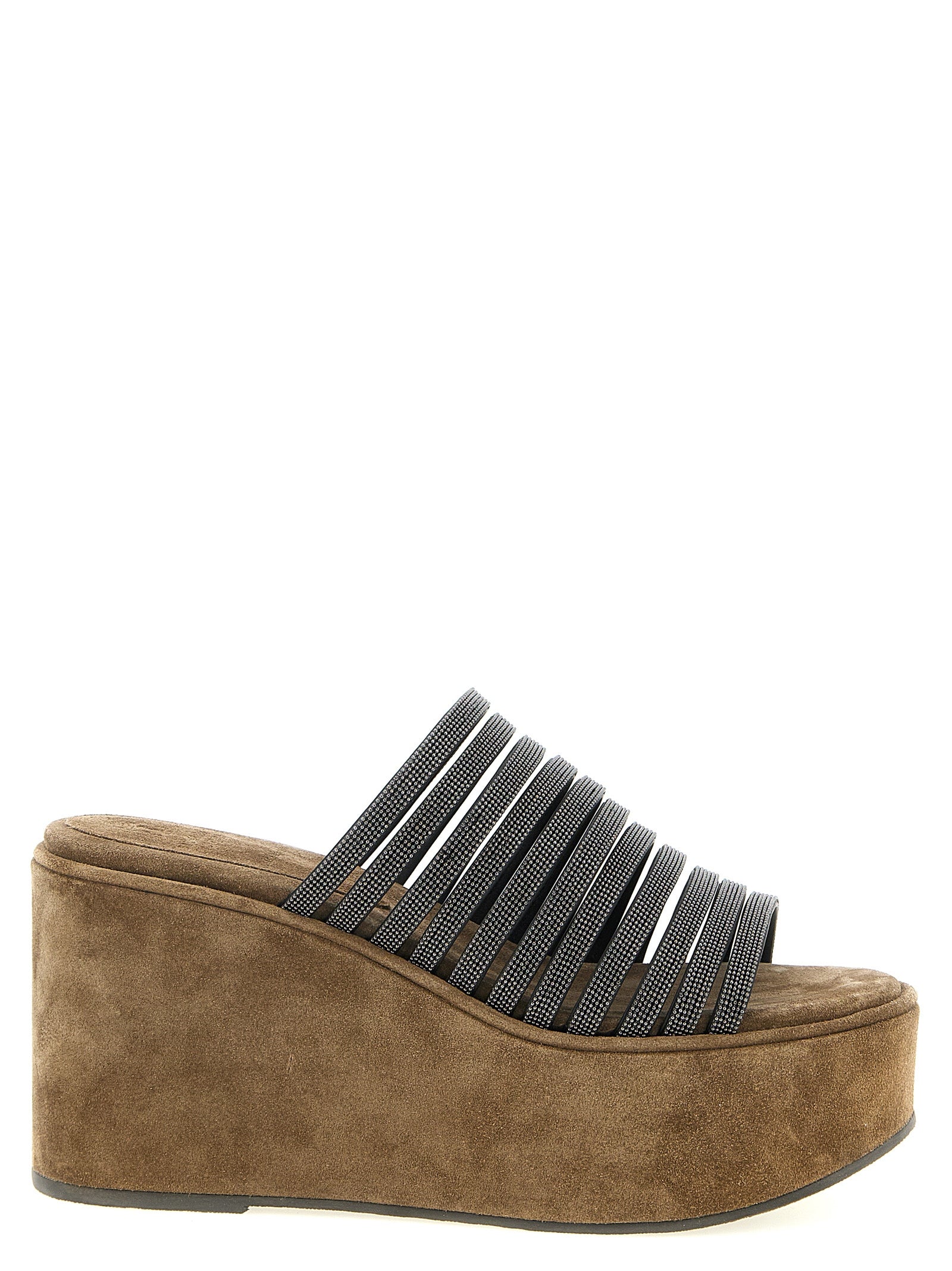 Brunello Cucinelli Brown Lamb Leather Wedge Sandals Brunello Cucinelli