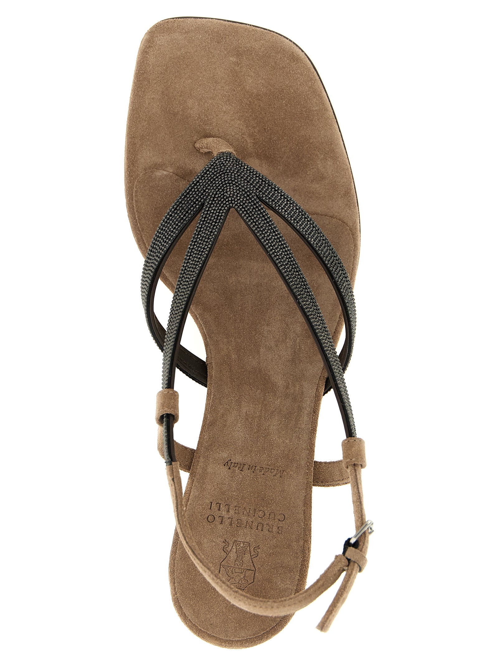 Brunello Cucinelli Beige Lamb Leather Flat Sandals Brunello Cucinelli