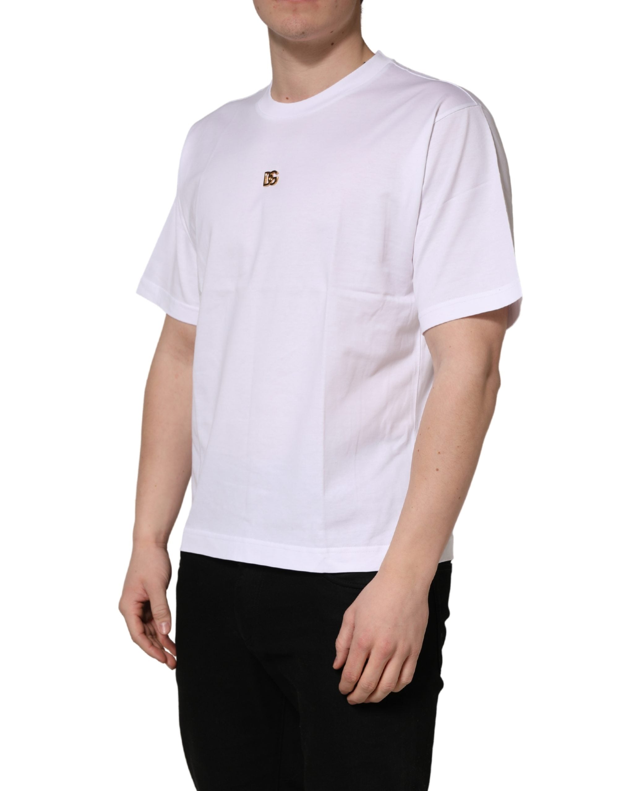 Dolce & Gabbana White Metal DG Logo Cotton Short Sleeves T-shirt Dolce & Gabbana