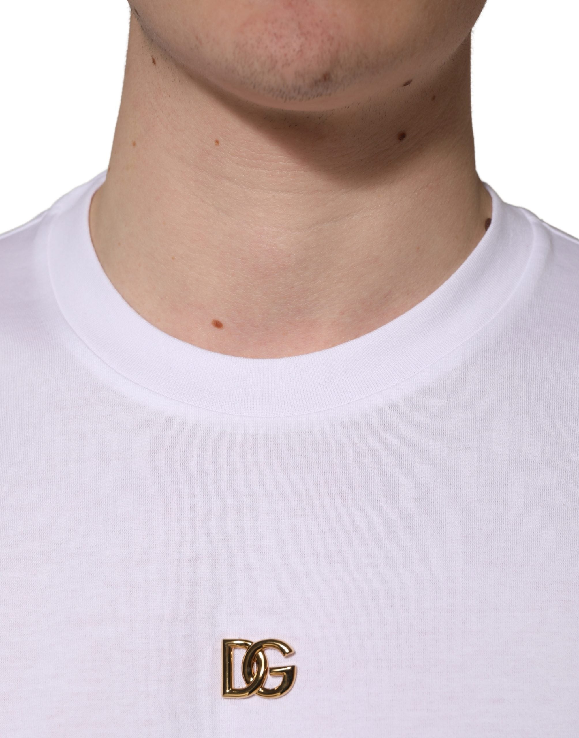 Dolce & Gabbana White Metal DG Logo Cotton Short Sleeves T-shirt Dolce & Gabbana