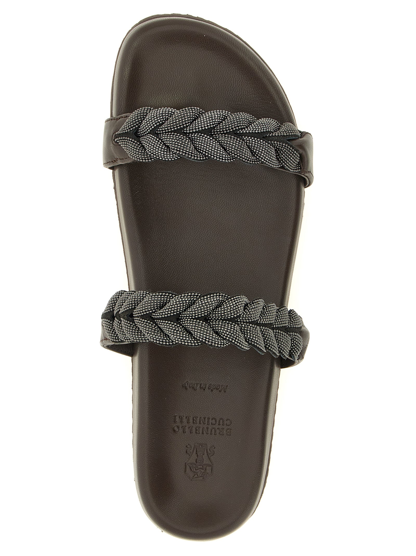 Brunello Cucinelli Brown Leather Slides Brunello Cucinelli