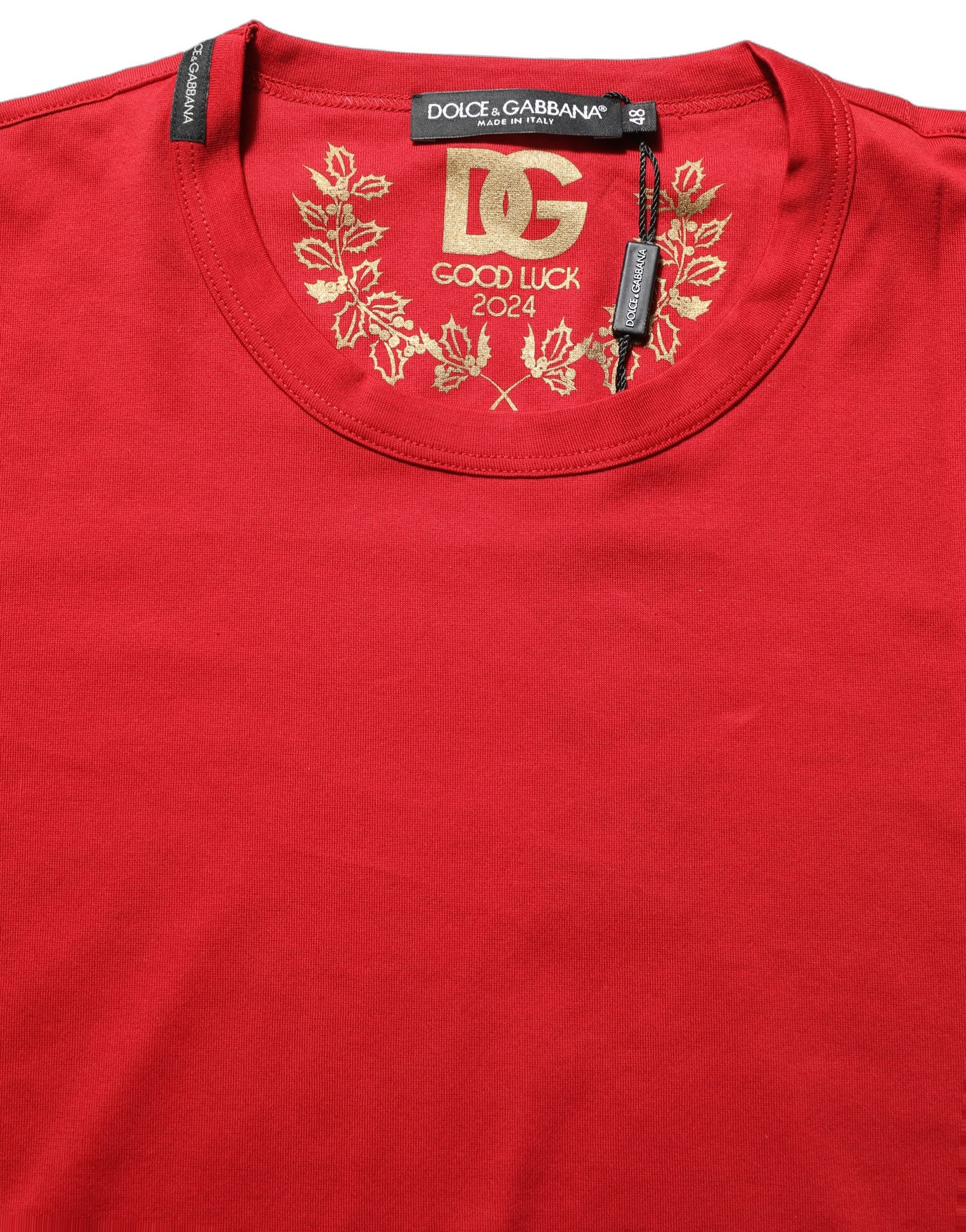 Dolce & Gabbana Red Goodluck 2023 Cotton Crew Neck T-shirt Dolce & Gabbana
