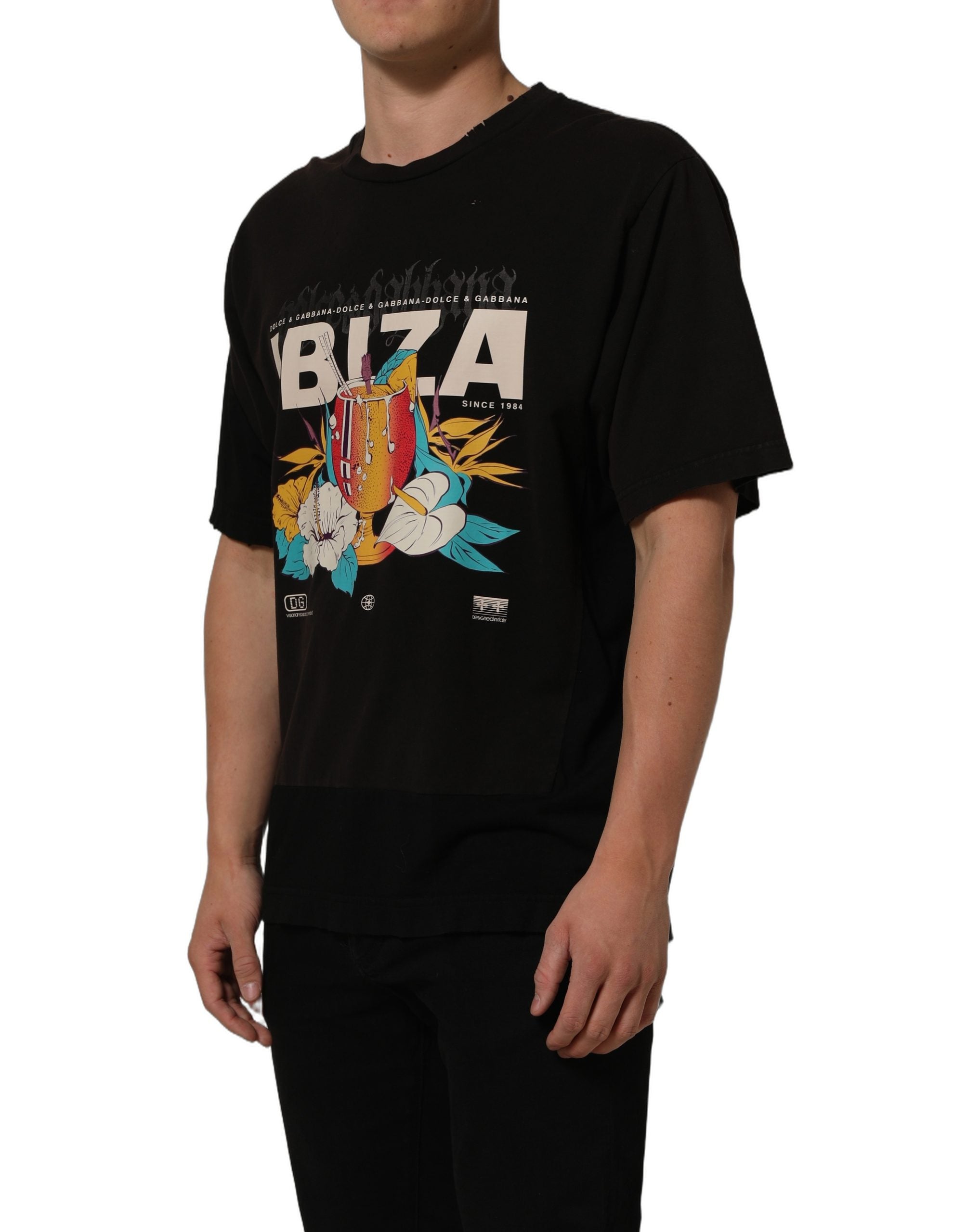 Dolce & Gabbana Black Tropical "IBIZA" Men Crew Neck T-shirt Dolce & Gabbana